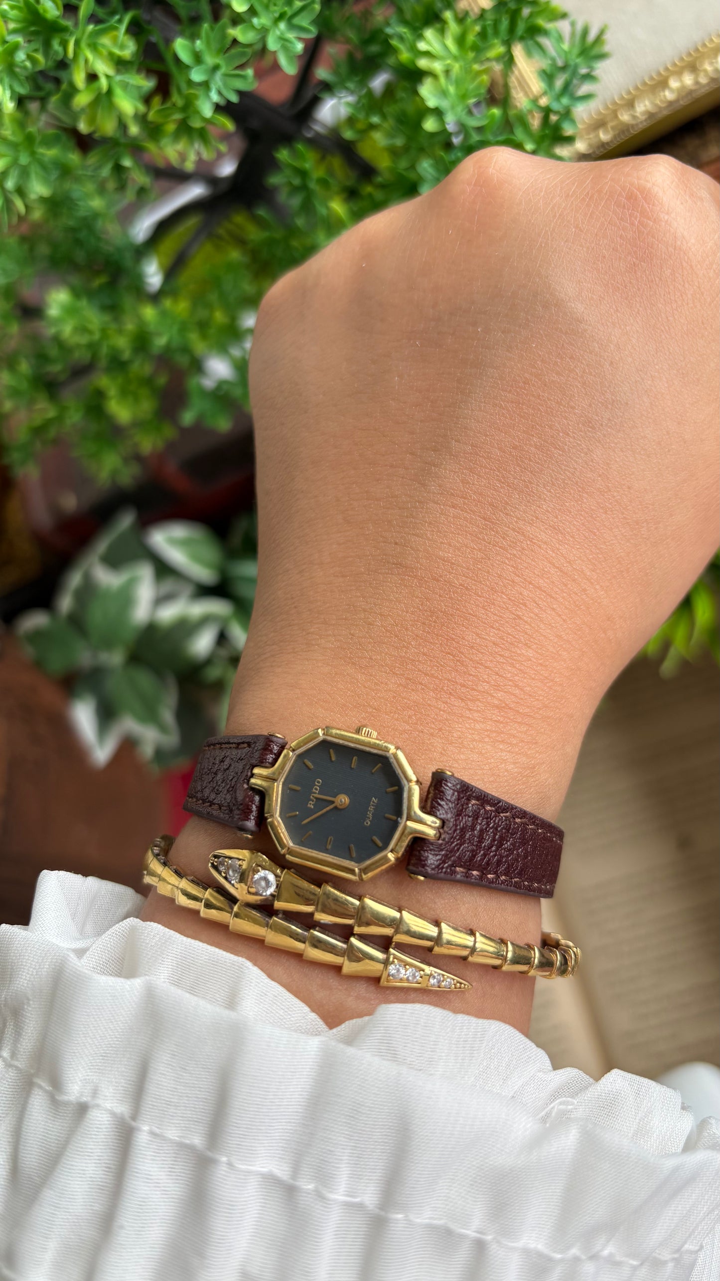 Vintage RADO Women’s Dress Watch in Brown Leather Strap Black Dial