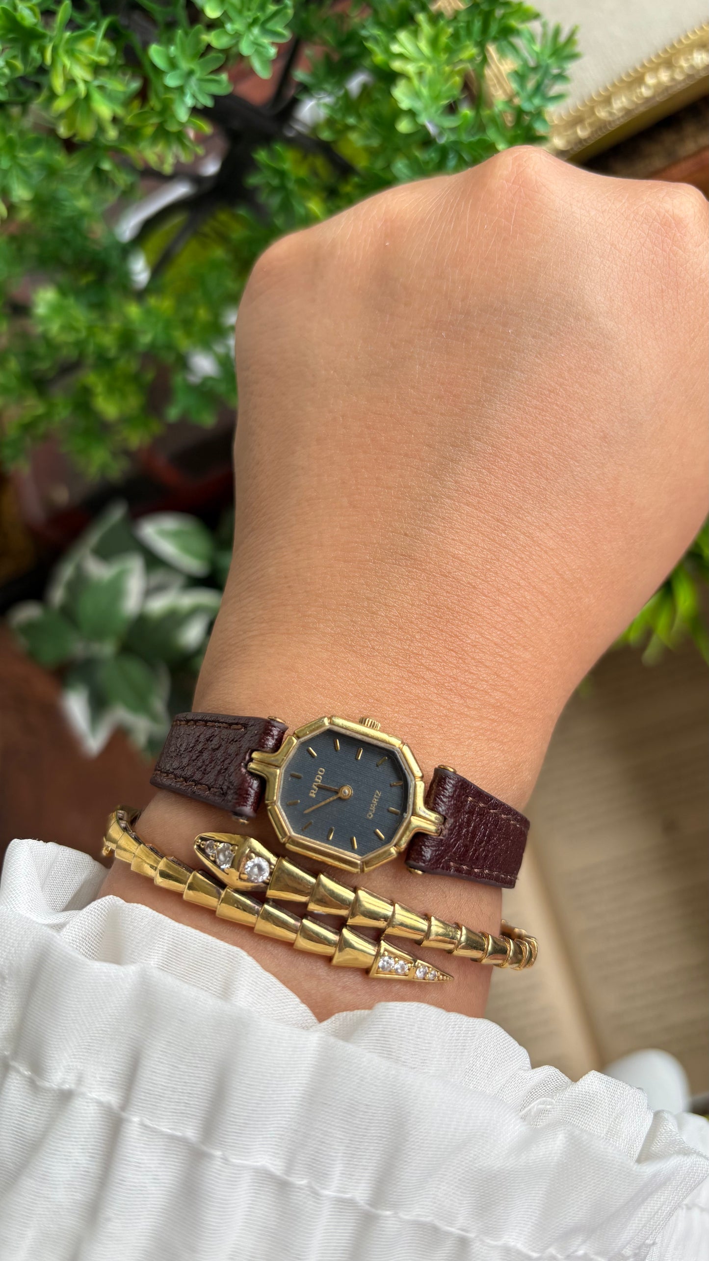 Vintage RADO Women’s Dress Watch in Brown Leather Strap Black Dial