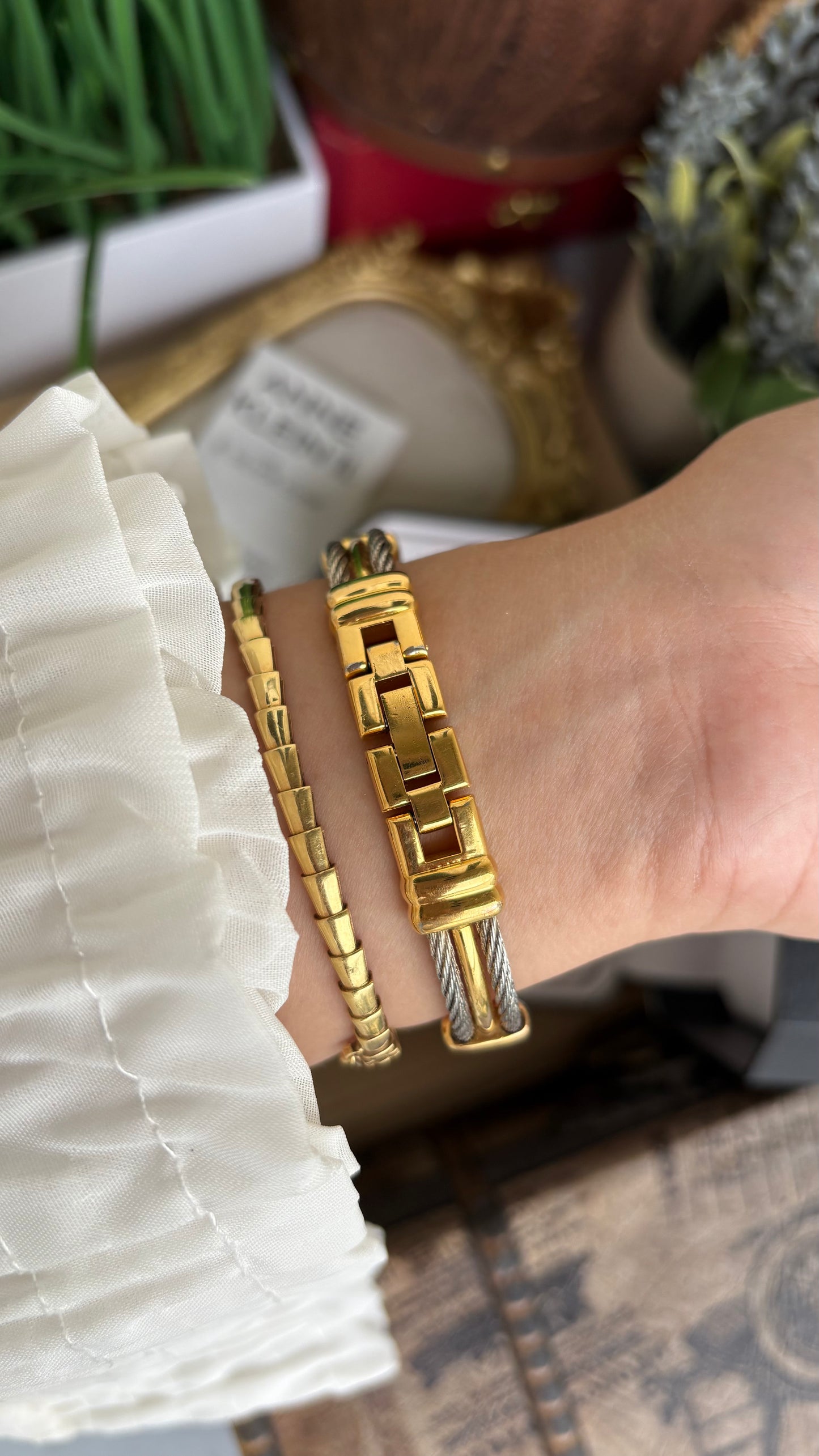 Extremely Rare Charriol-Inspired Vintage Anne Klein Interchangeable Bezel Set Bangle Watch in Two-Tone