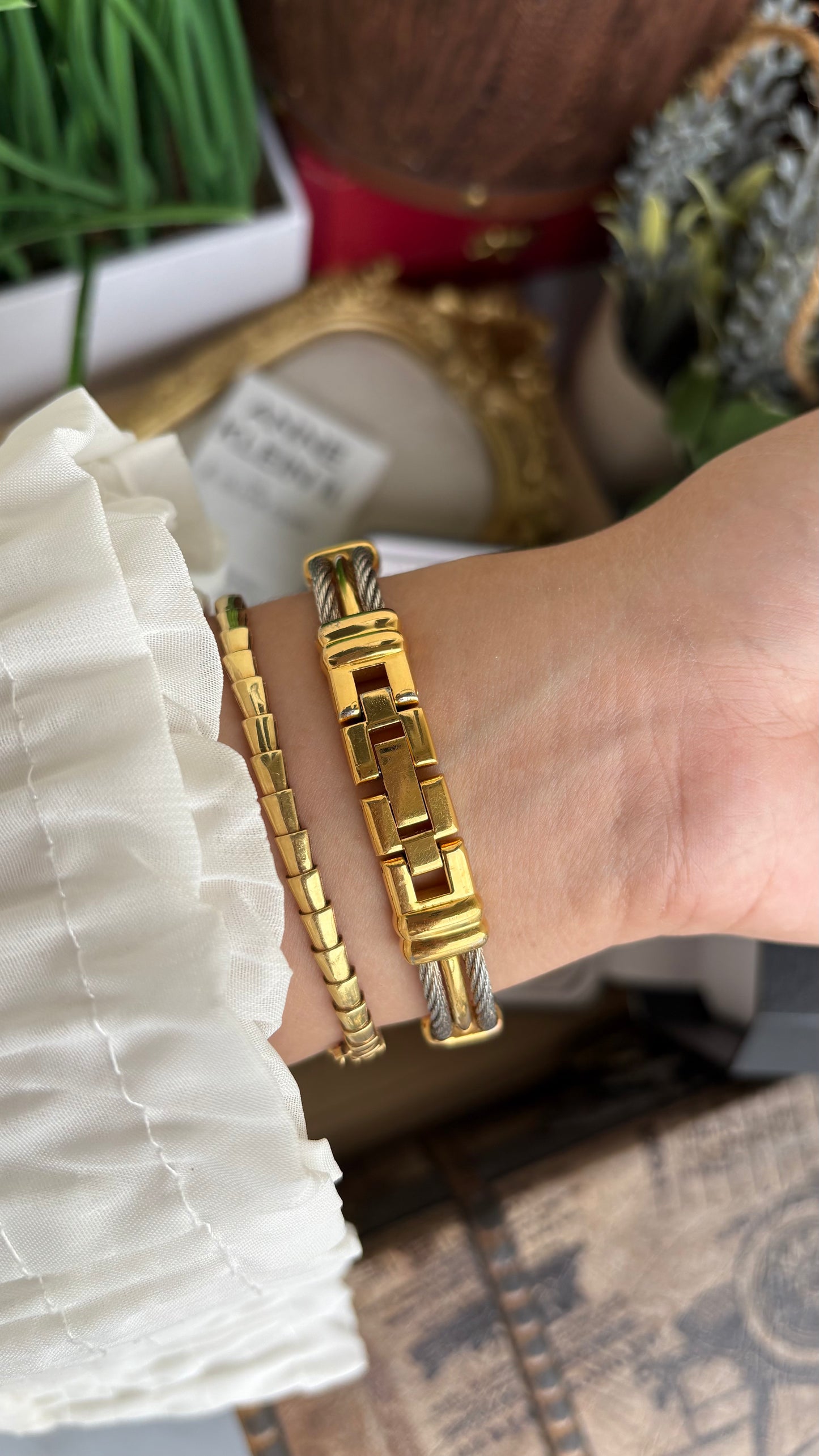 Extremely Rare Charriol-Inspired Vintage Anne Klein Interchangeable Bezel Set Bangle Watch in Two-Tone