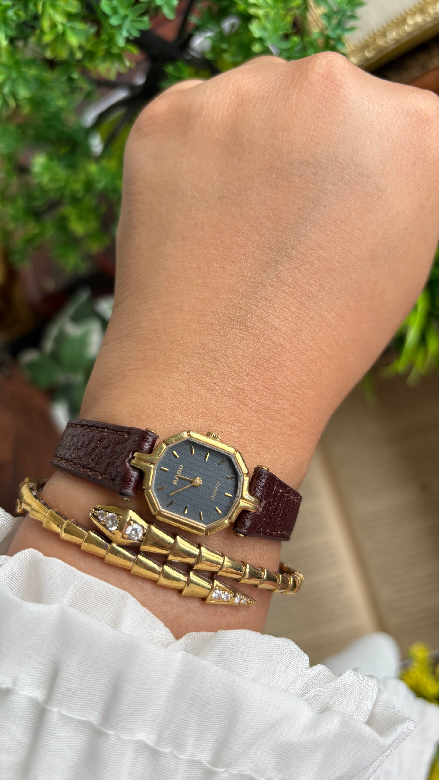 Vintage RADO Women’s Dress Watch in Brown Leather Strap Black Dial