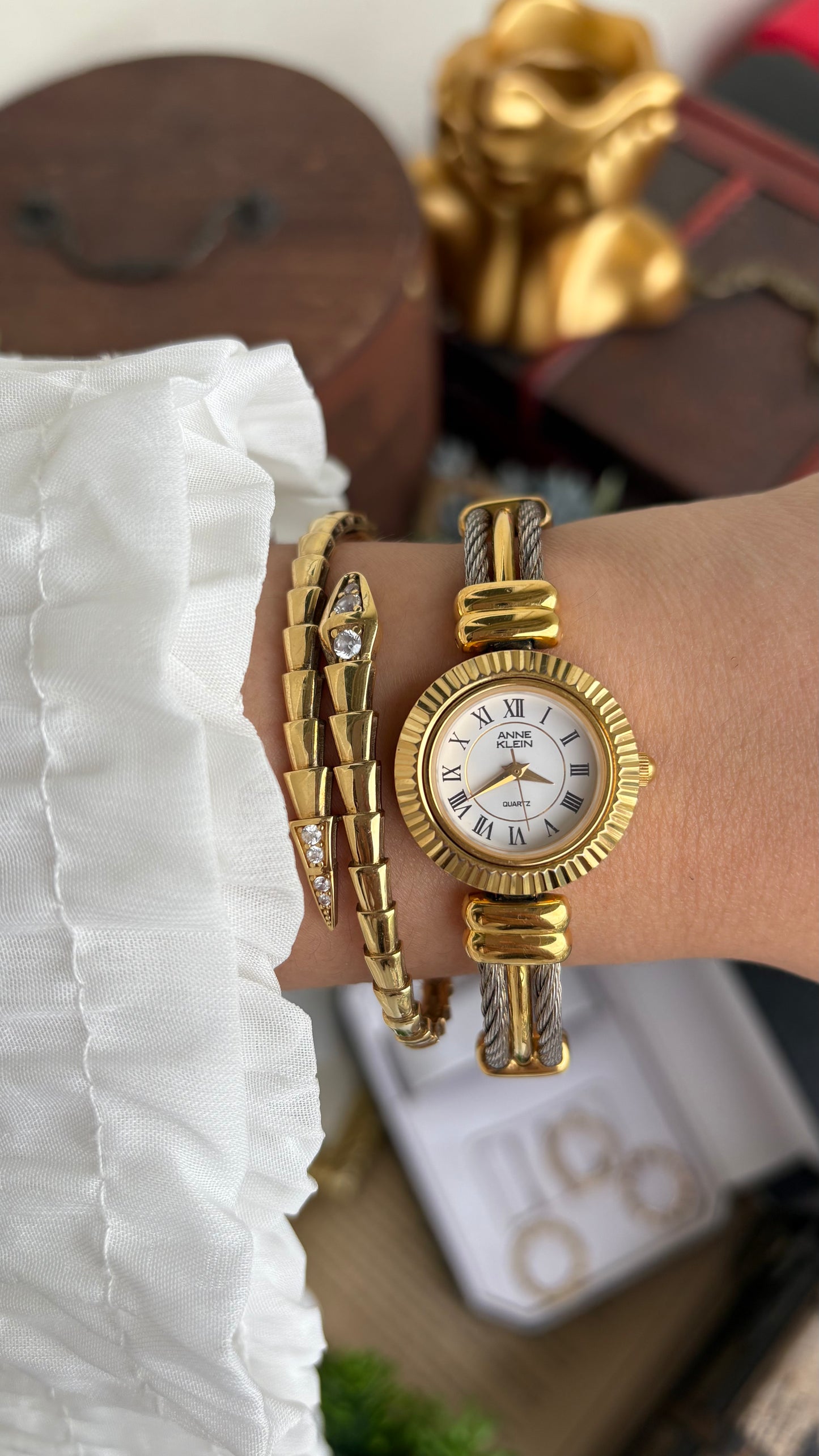 Extremely Rare Charriol-Inspired Vintage Anne Klein Interchangeable Bezel Set Bangle Watch in Two-Tone