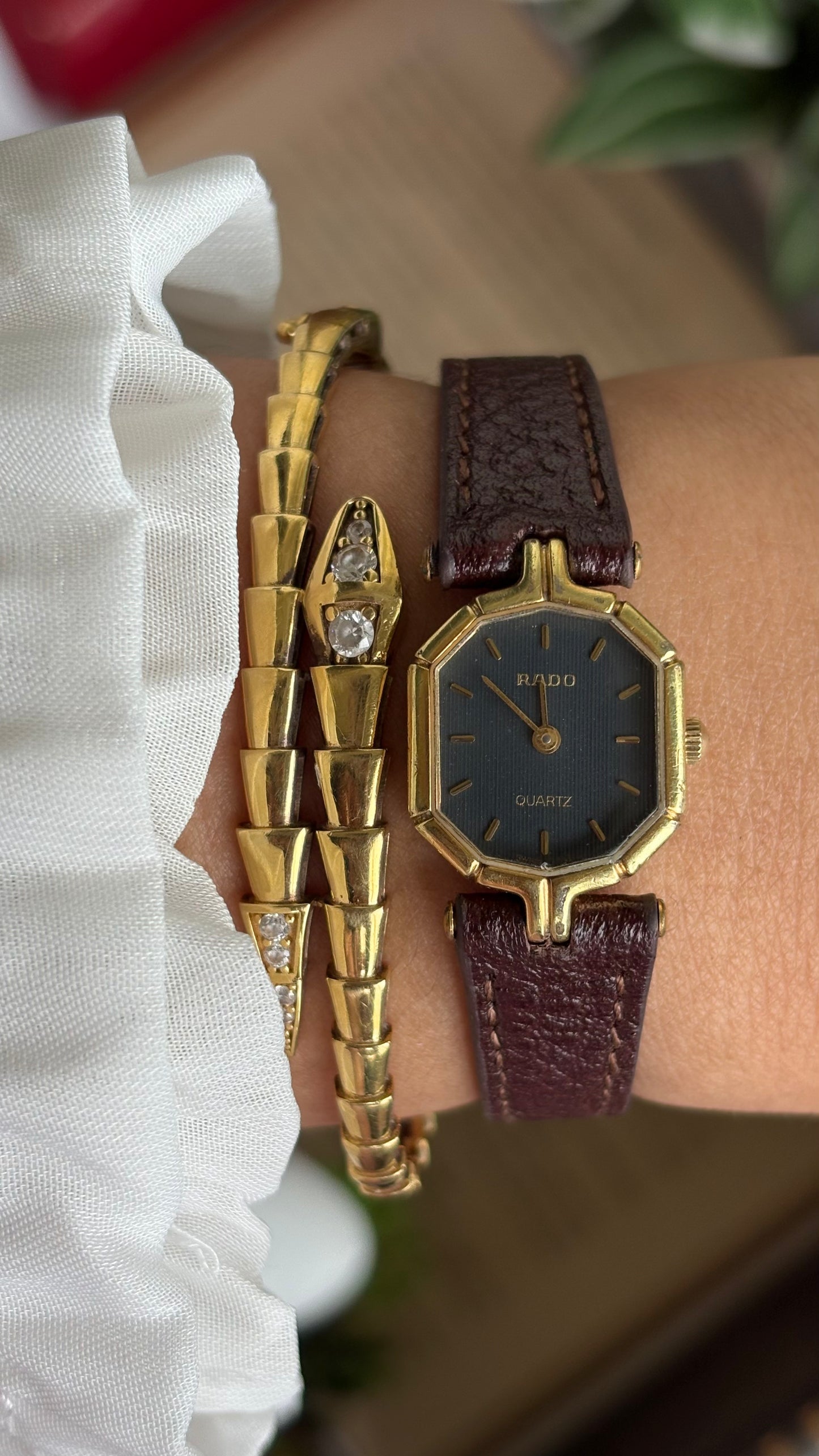 Vintage RADO Women’s Dress Watch in Brown Leather Strap Black Dial