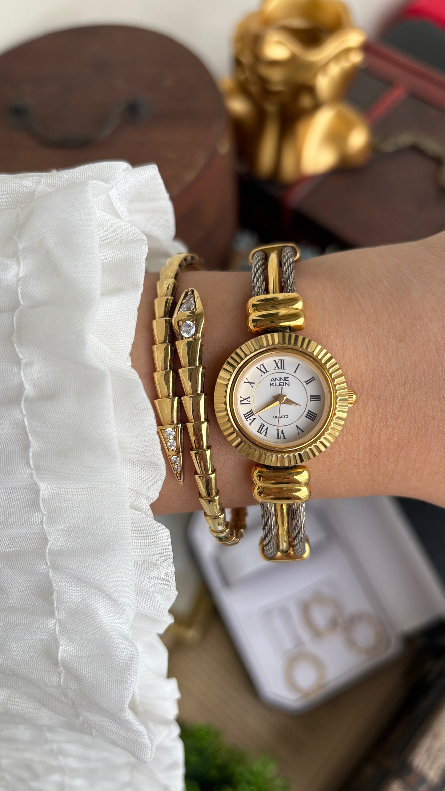 Extremely Rare Charriol-Inspired Vintage Anne Klein Interchangeable Bezel Set Bangle Watch in Two-Tone
