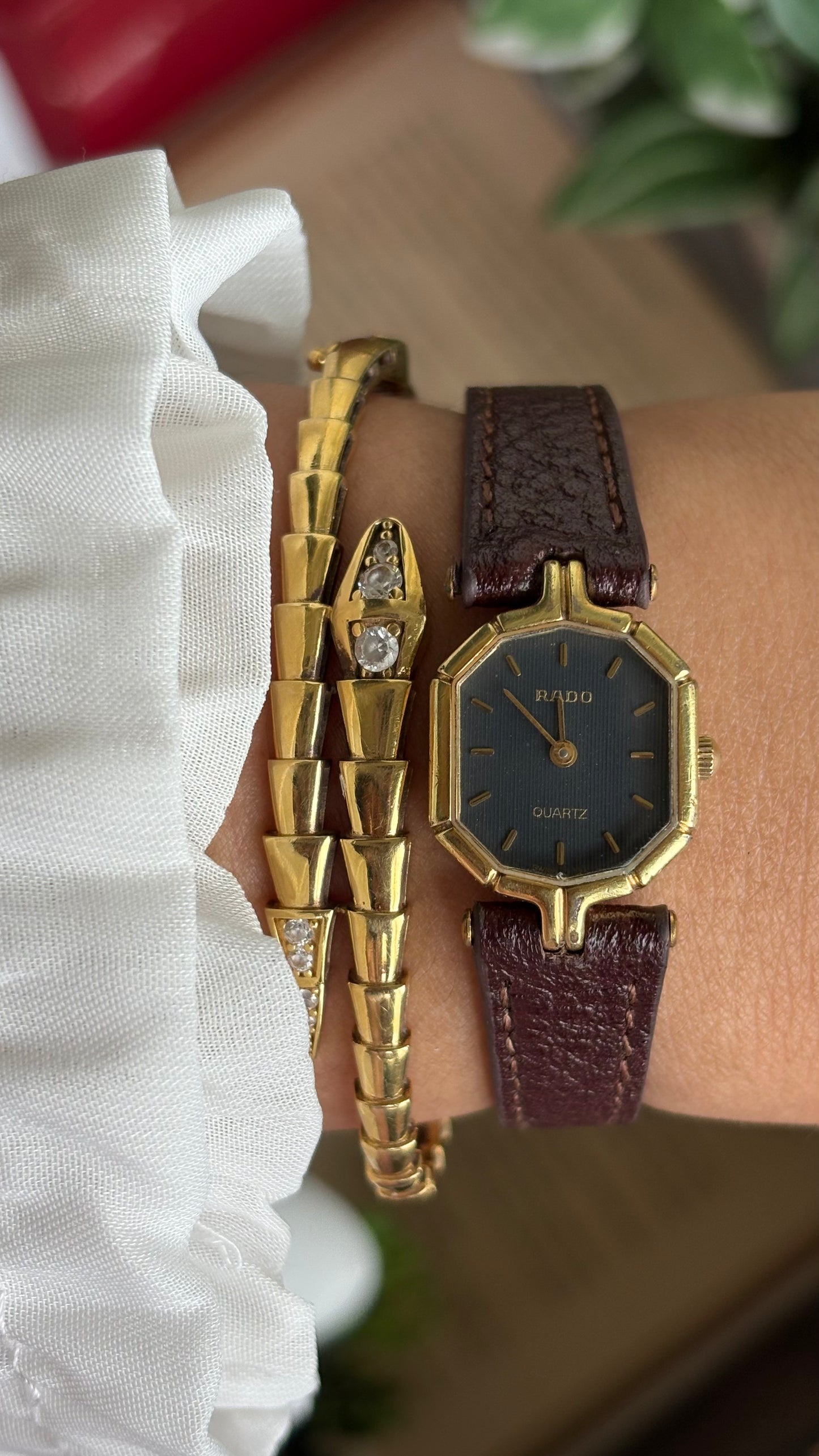 Vintage RADO Women’s Dress Watch in Brown Leather Strap Black Dial