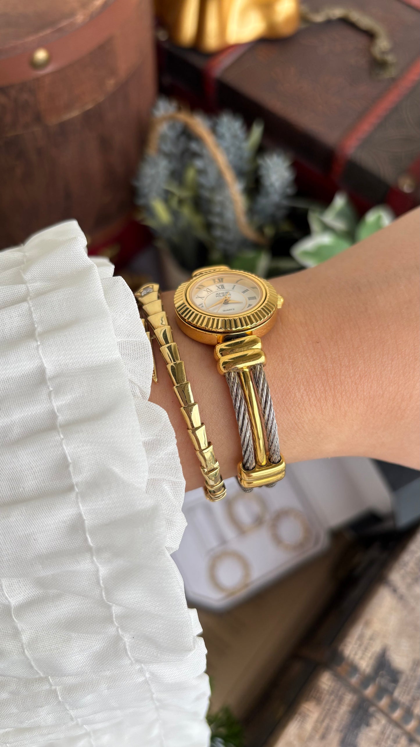 Extremely Rare Charriol-Inspired Vintage Anne Klein Interchangeable Bezel Set Bangle Watch in Two-Tone