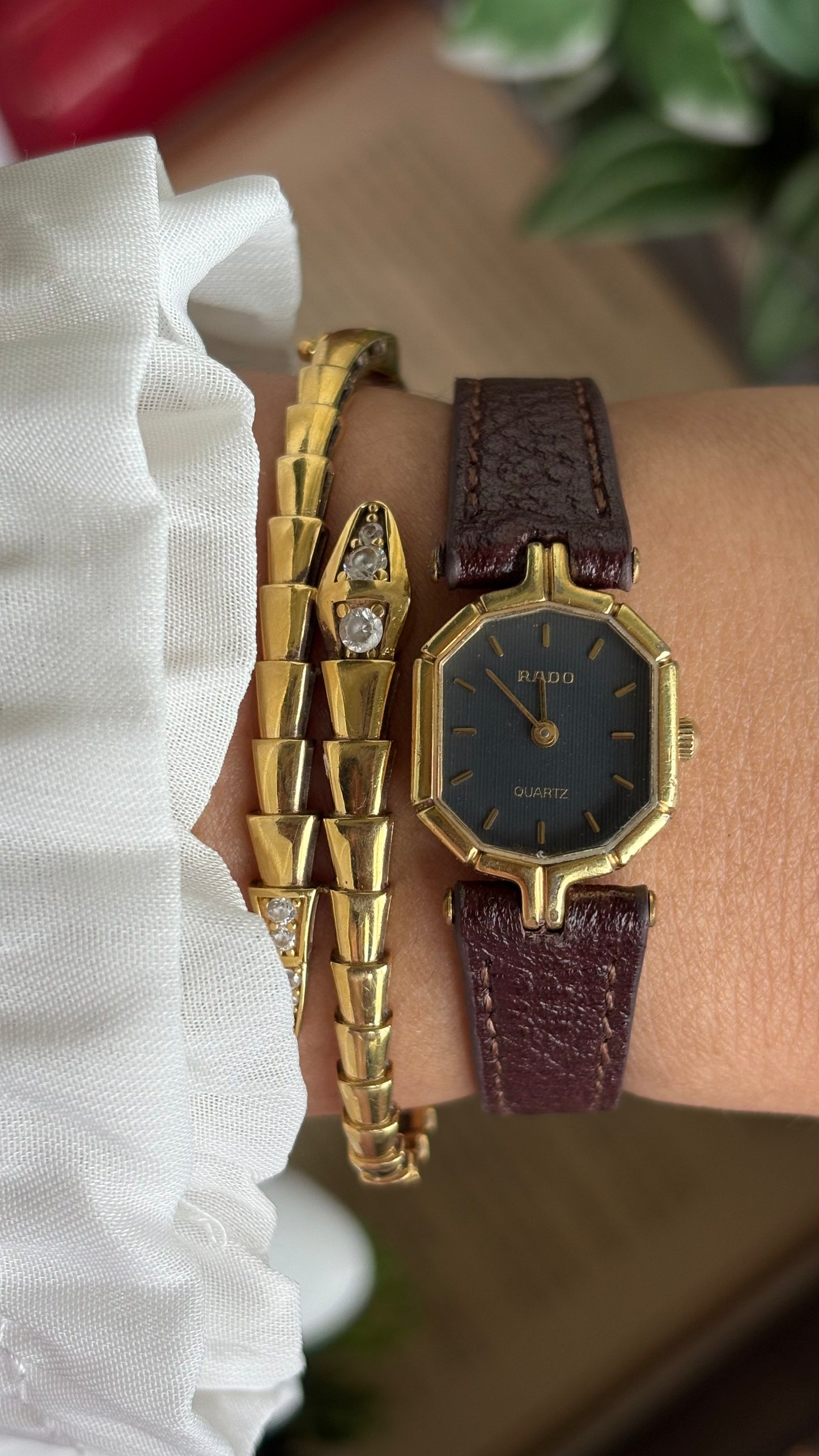 Vintage RADO Women’s Dress Watch in Brown Leather Strap Black Dial