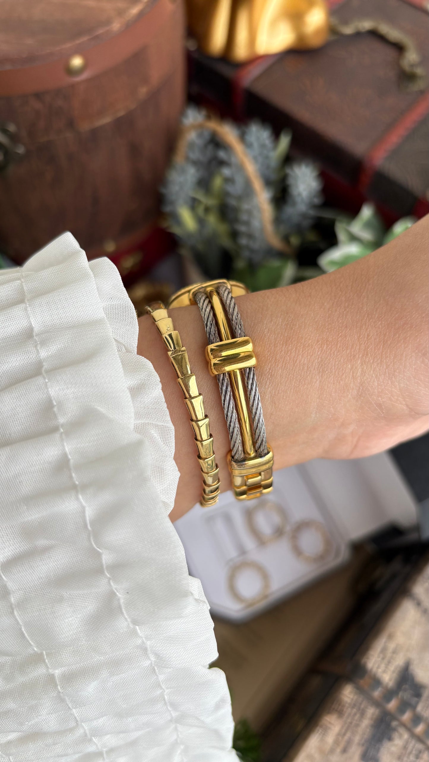 Extremely Rare Charriol-Inspired Vintage Anne Klein Interchangeable Bezel Set Bangle Watch in Two-Tone