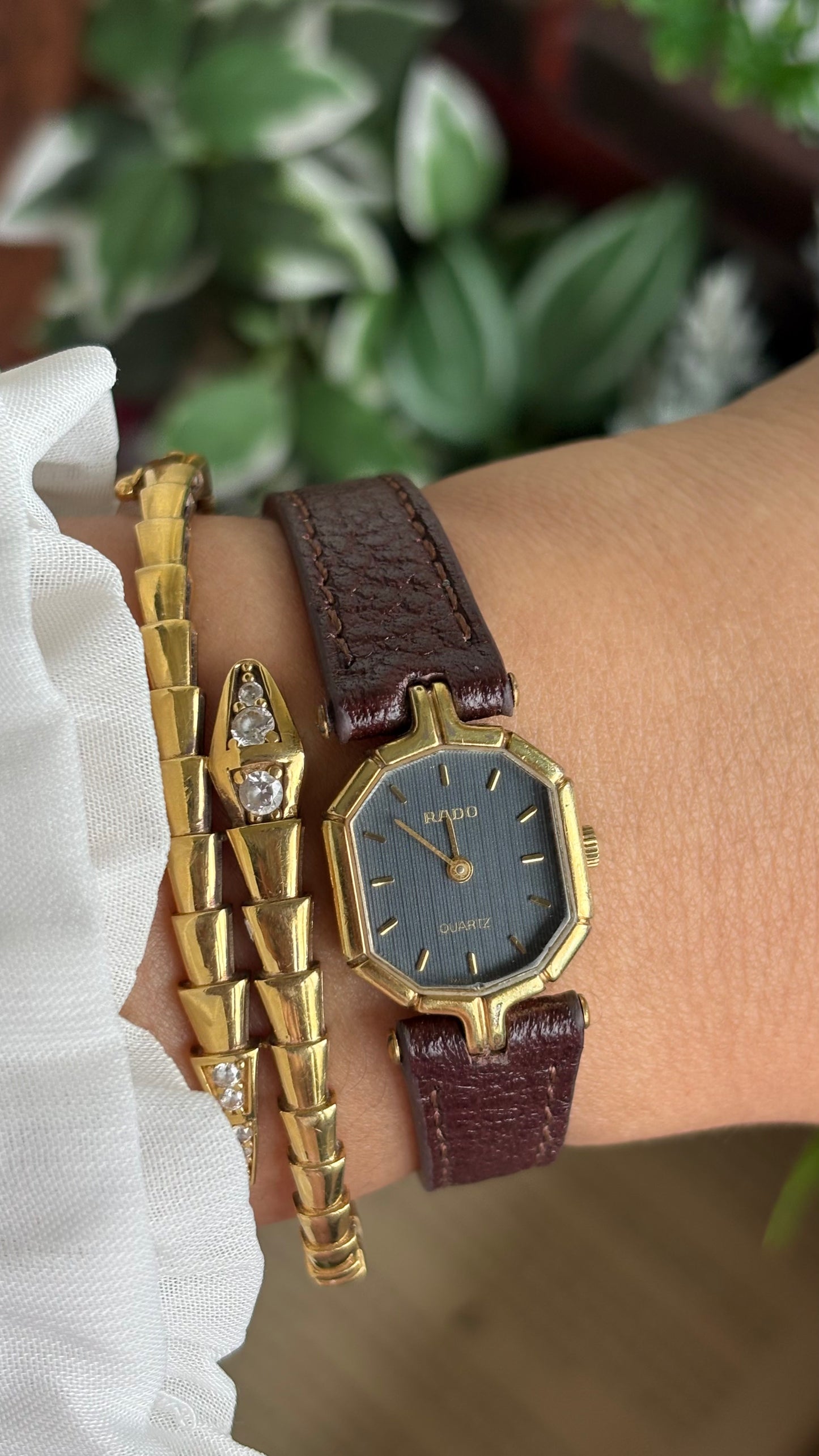 Vintage RADO Women’s Dress Watch in Brown Leather Strap Black Dial