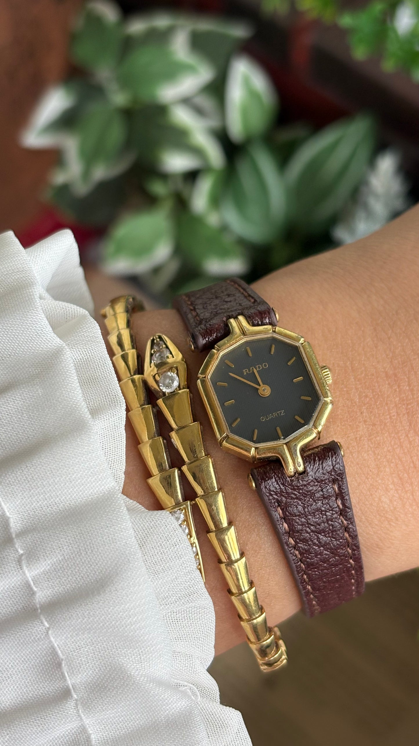 Vintage RADO Women’s Dress Watch in Brown Leather Strap Black Dial