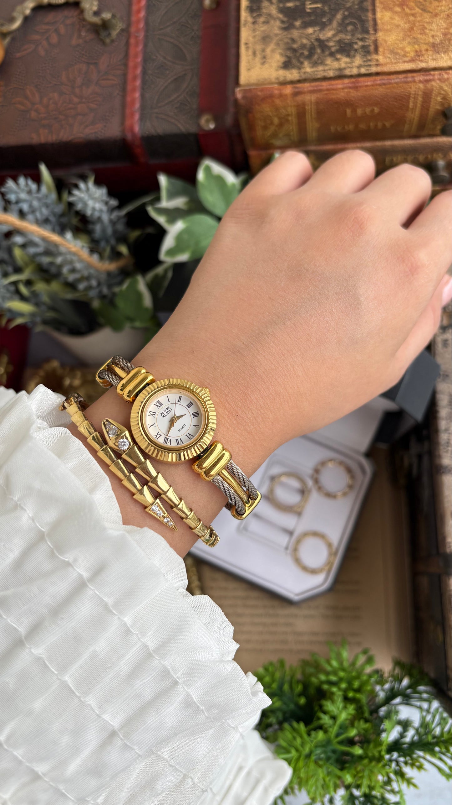 Extremely Rare Charriol-Inspired Vintage Anne Klein Interchangeable Bezel Set Bangle Watch in Two-Tone