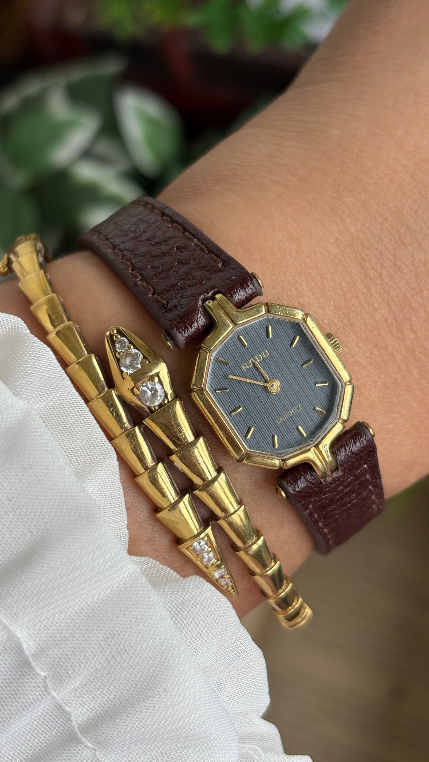 Vintage RADO Women’s Dress Watch in Brown Leather Strap Black Dial