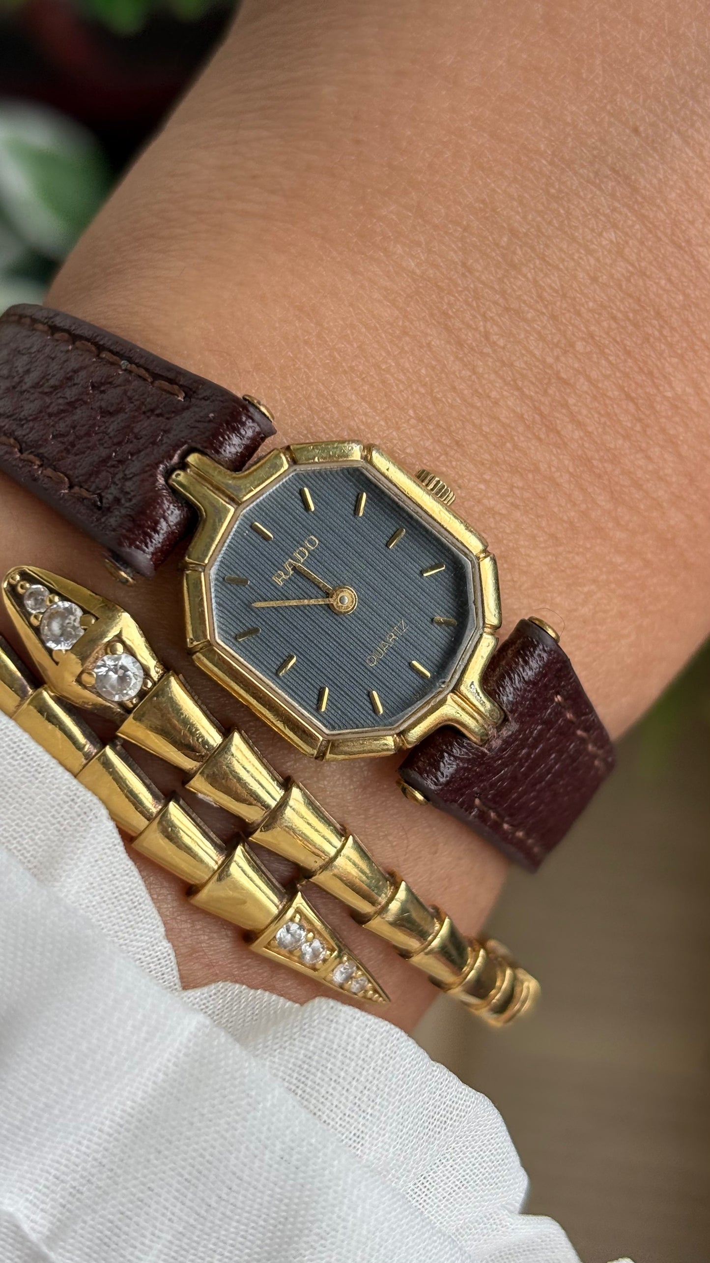Vintage RADO Women’s Dress Watch in Brown Leather Strap Black Dial