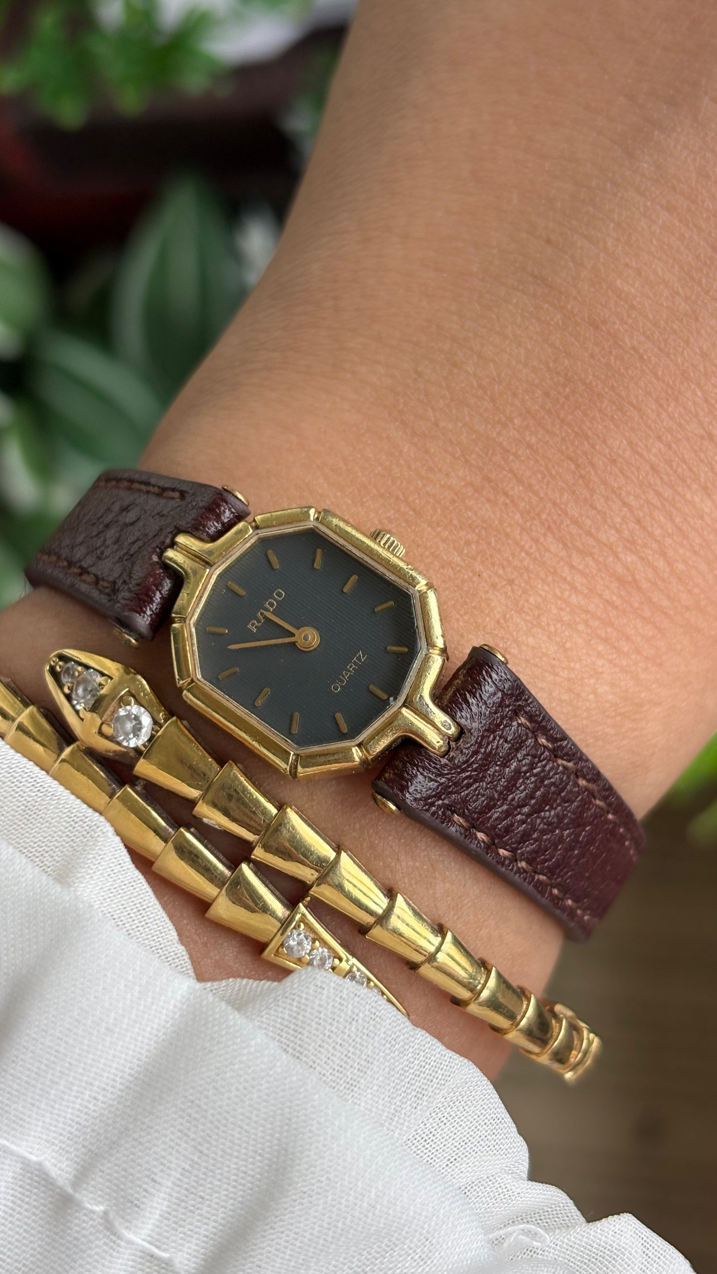 Vintage RADO Women’s Dress Watch in Brown Leather Strap Black Dial