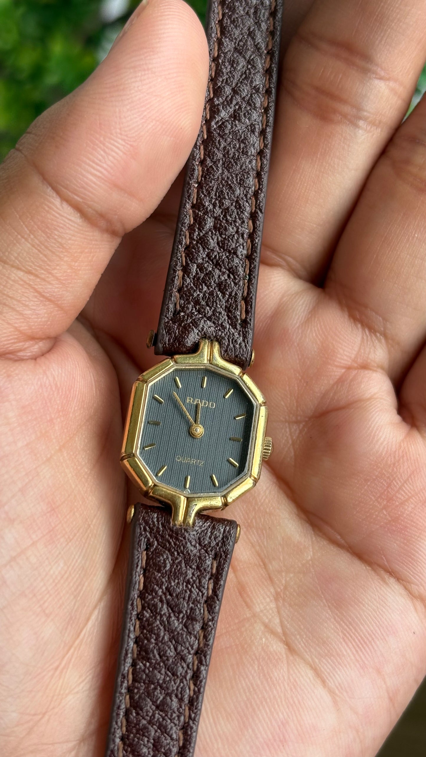 Vintage RADO Women’s Dress Watch in Brown Leather Strap Black Dial