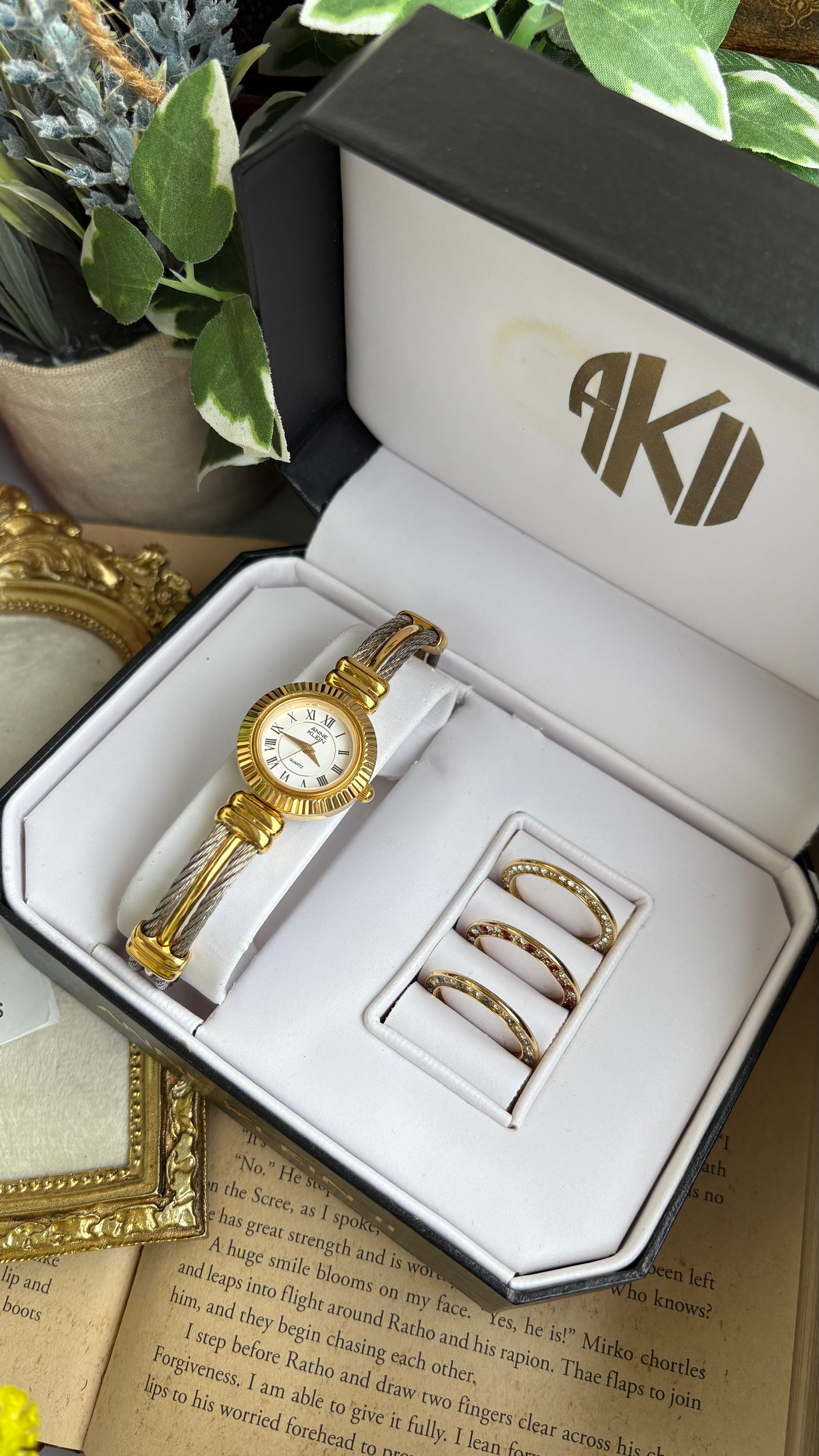 Extremely Rare Charriol-Inspired Vintage Anne Klein Interchangeable Bezel Set Bangle Watch in Two-Tone