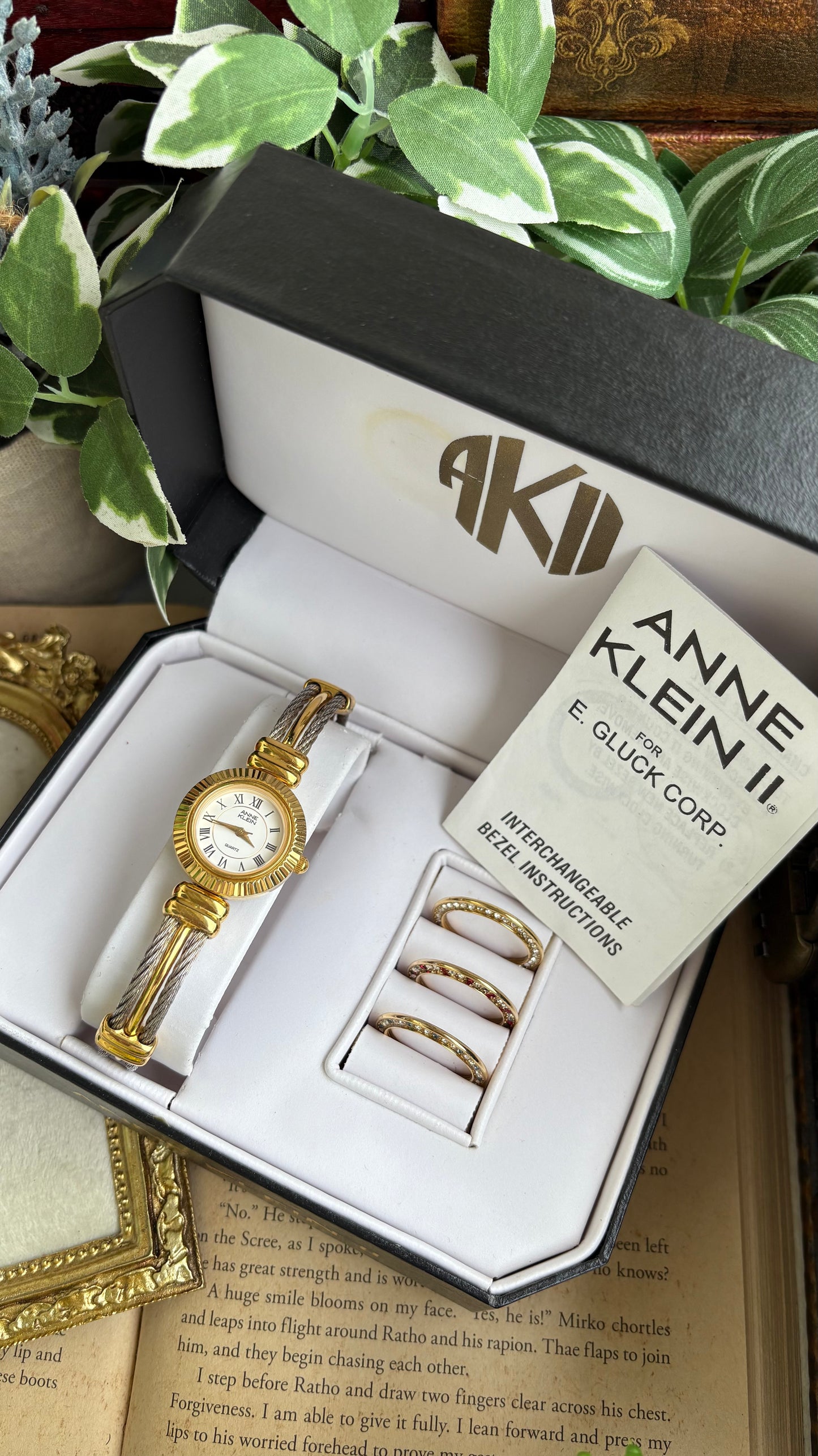 Extremely Rare Charriol-Inspired Vintage Anne Klein Interchangeable Bezel Set Bangle Watch in Two-Tone
