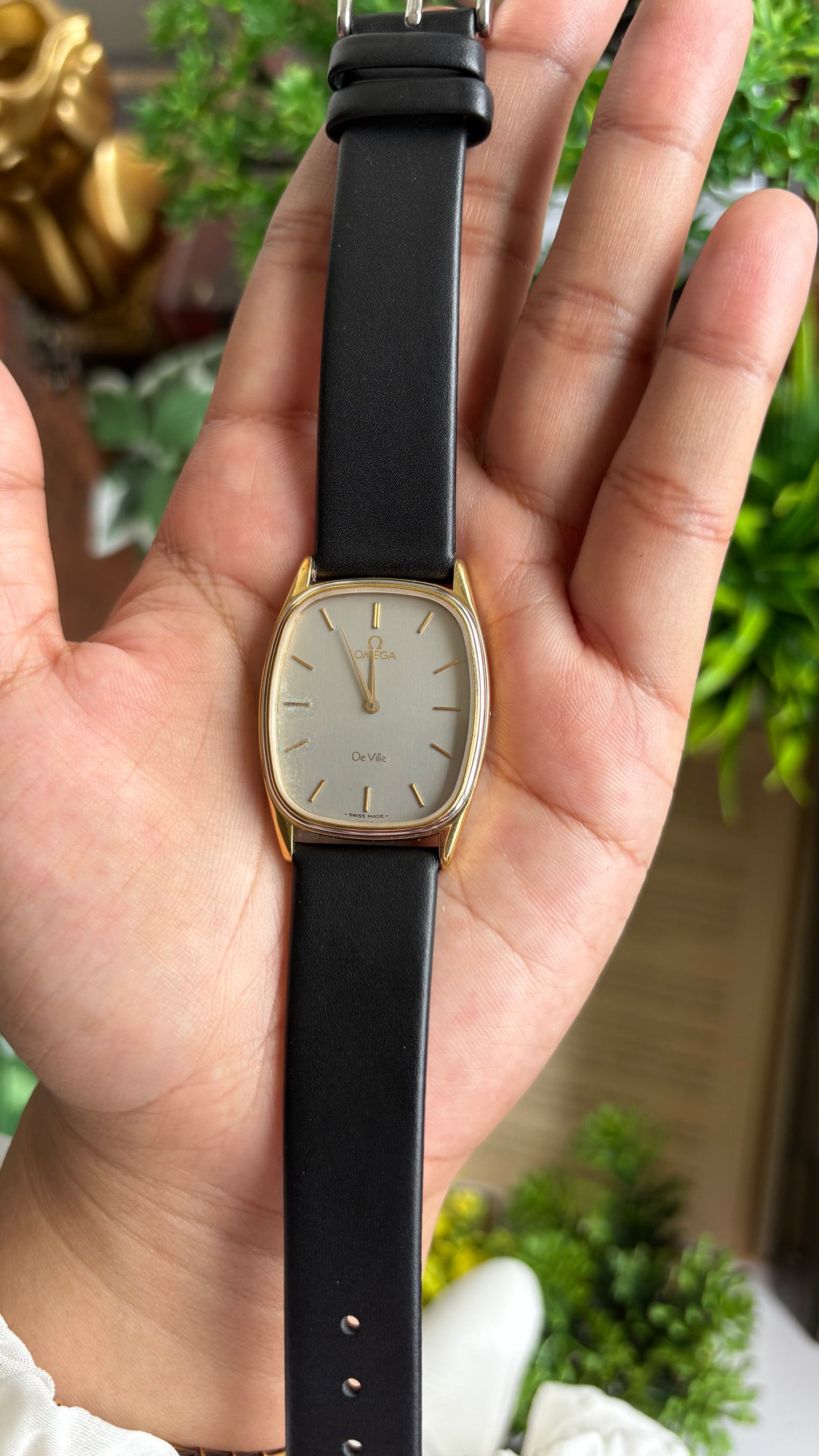 Vintage Omega De Ville Tank Men’s Dress Watch in Black Leather Strap with Omega Box