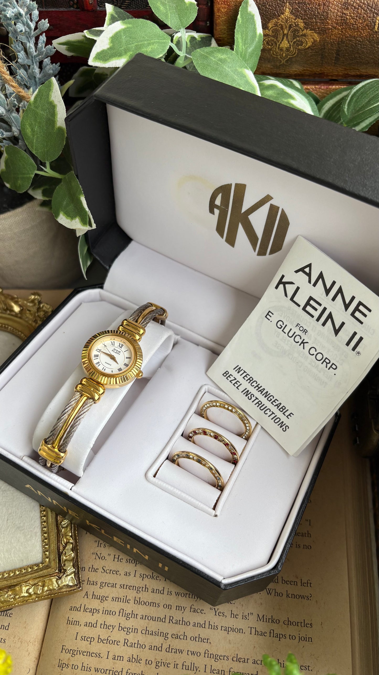 Extremely Rare Charriol-Inspired Vintage Anne Klein Interchangeable Bezel Set Bangle Watch in Two-Tone