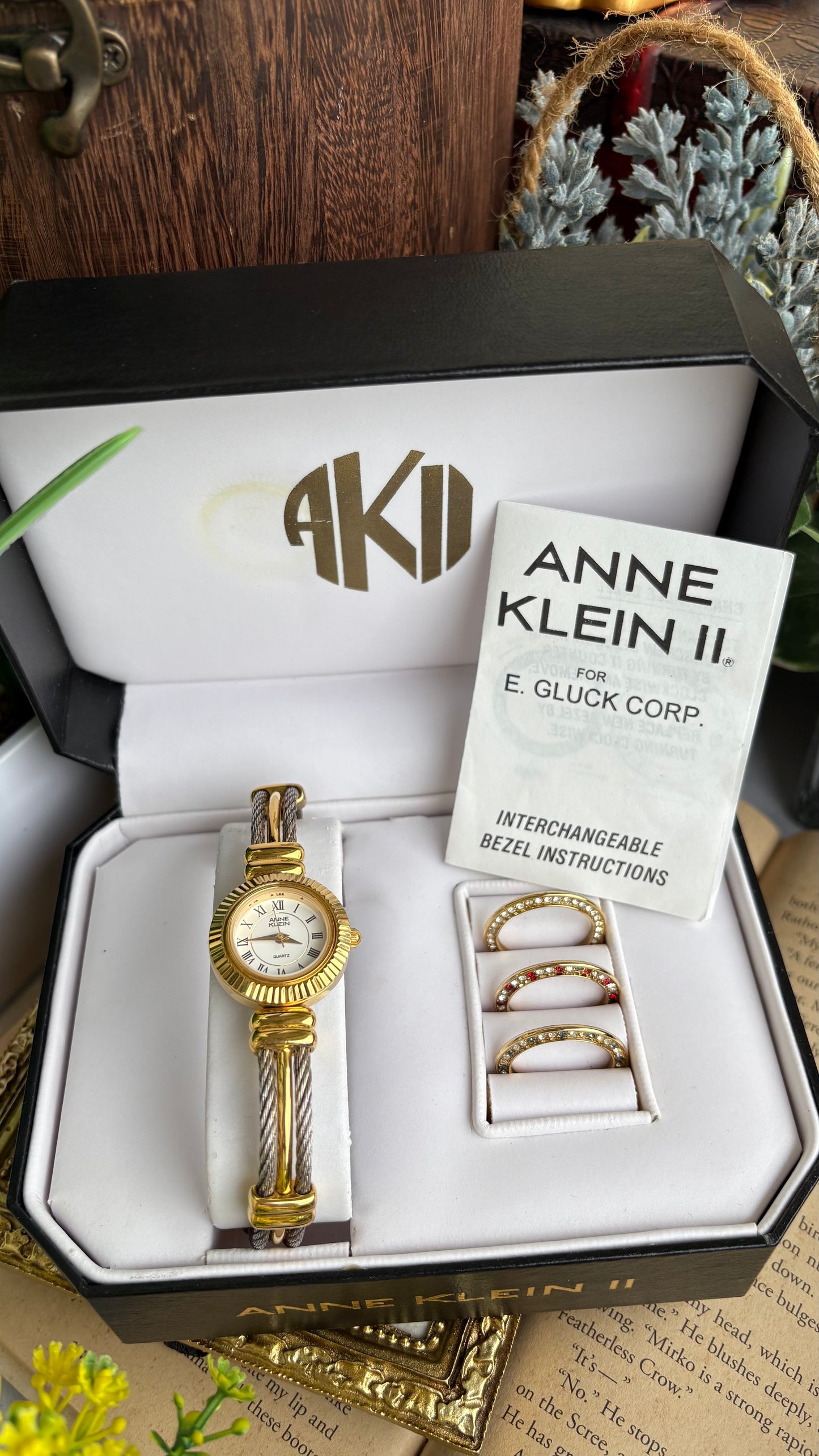 Extremely Rare Charriol-Inspired Vintage Anne Klein Interchangeable Bezel Set Bangle Watch in Two-Tone