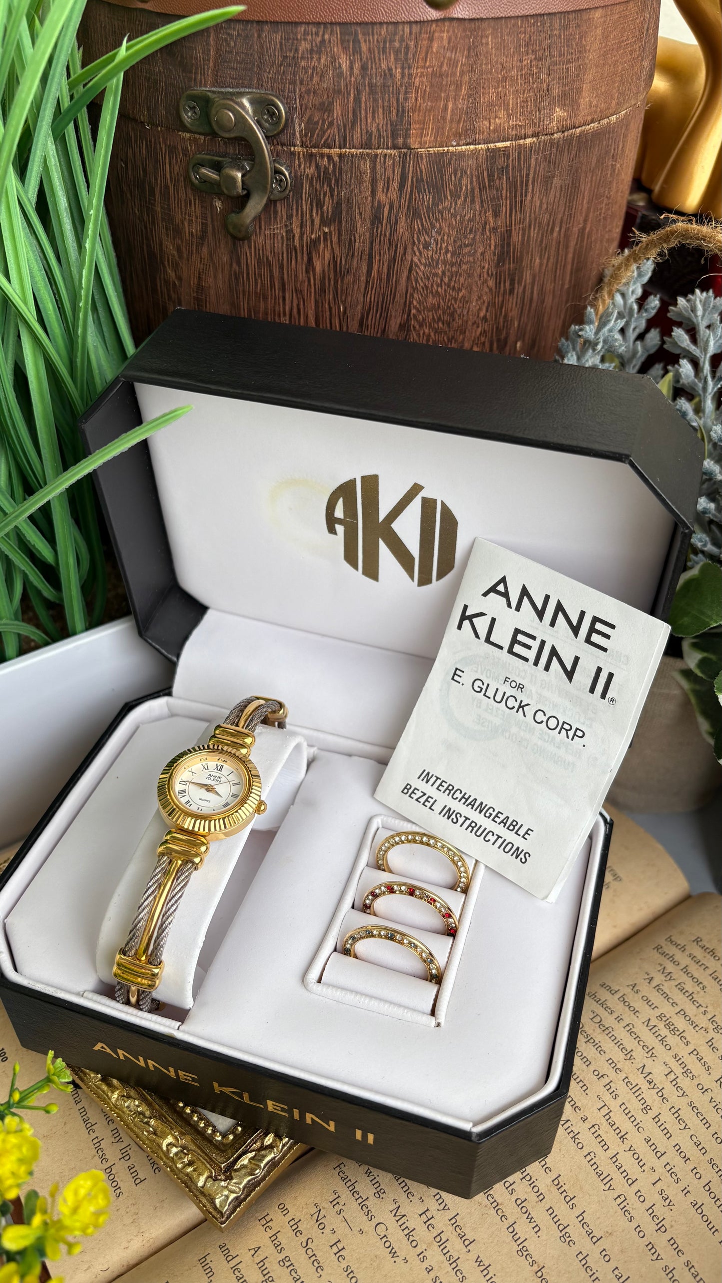 Extremely Rare Charriol-Inspired Vintage Anne Klein Interchangeable Bezel Set Bangle Watch in Two-Tone