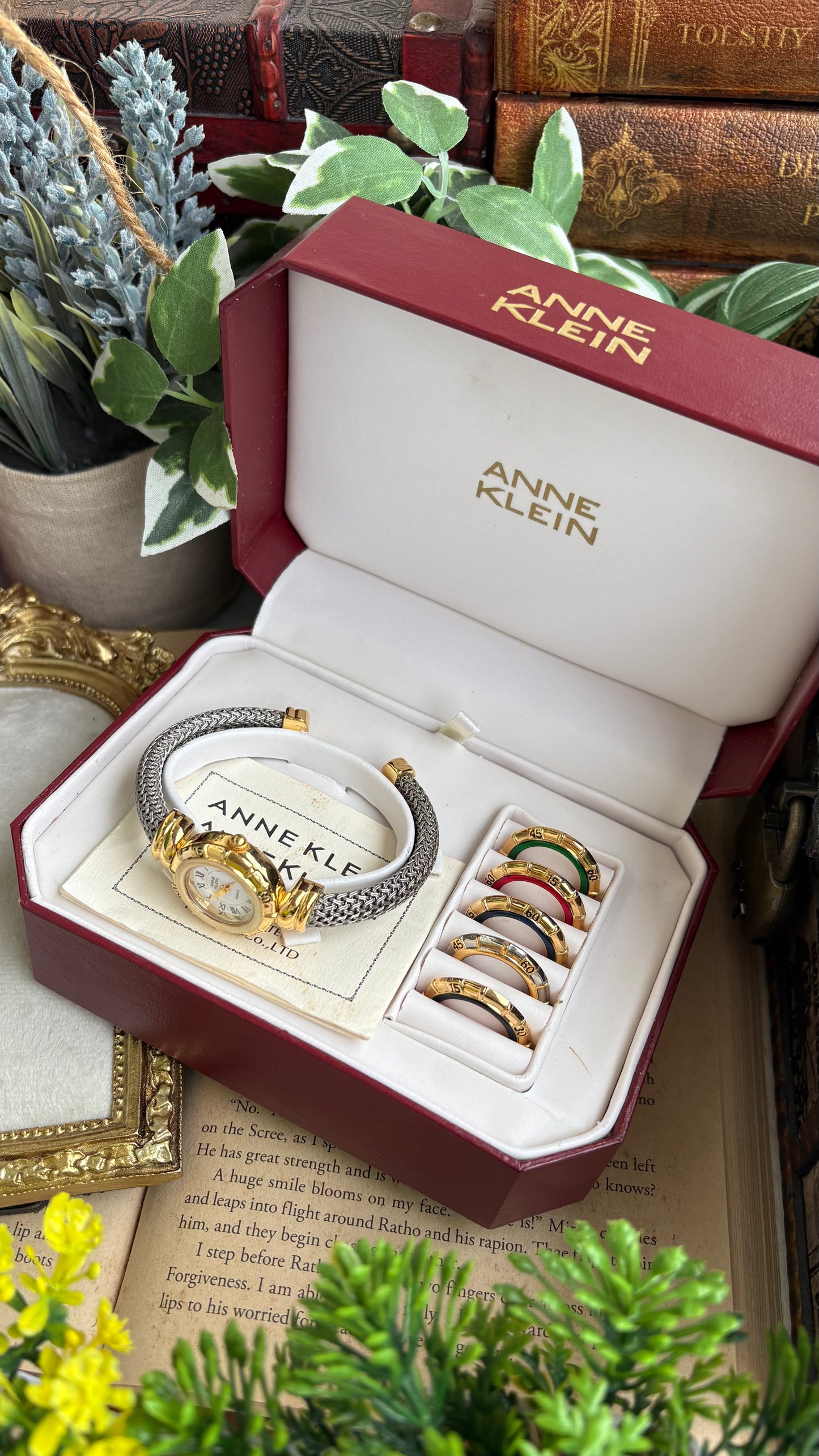 Extremely Rare Charriol-Inspired Vintage Anne Klein Interchangeable Bezel Set Bangle Watch in Two-Tone