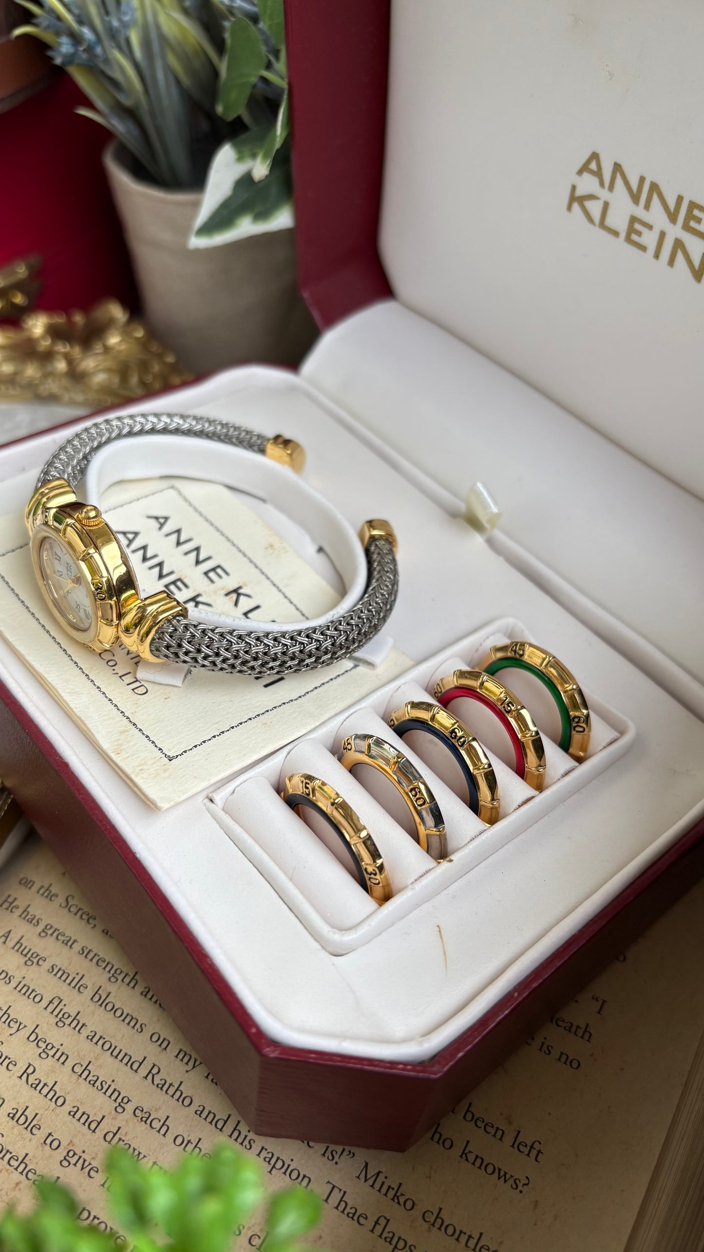 Extremely Rare Charriol-Inspired Vintage Anne Klein Interchangeable Bezel Set Bangle Watch in Two-Tone