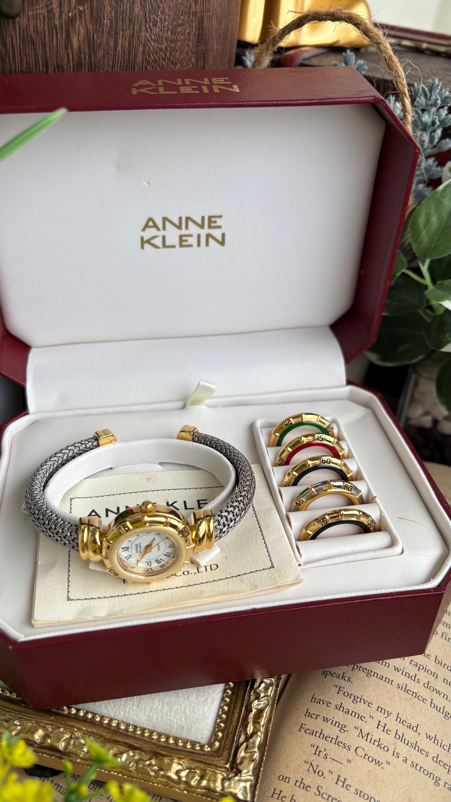 Extremely Rare Charriol-Inspired Vintage Anne Klein Interchangeable Bezel Set Bangle Watch in Two-Tone