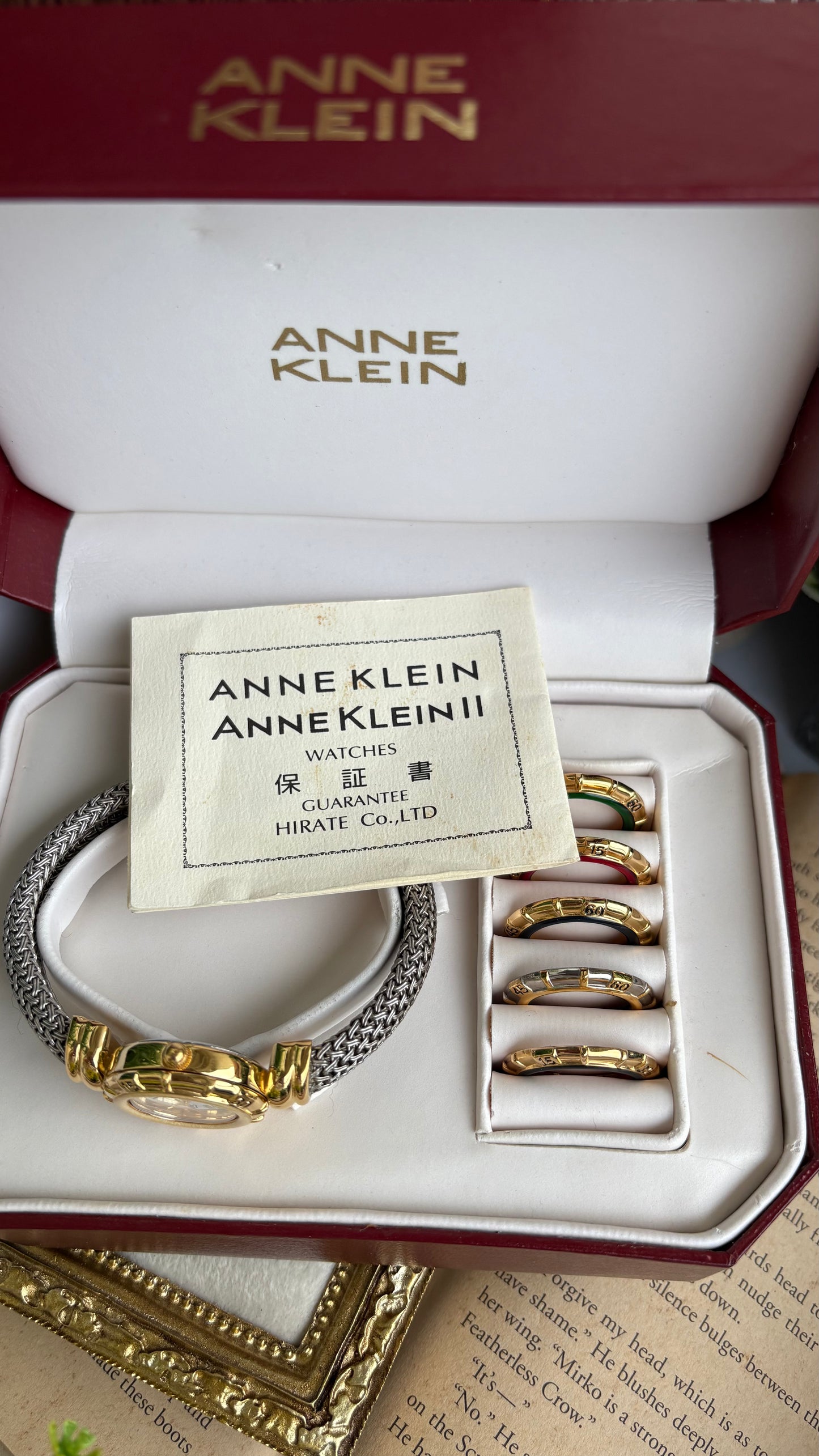 Extremely Rare Charriol-Inspired Vintage Anne Klein Interchangeable Bezel Set Bangle Watch in Two-Tone