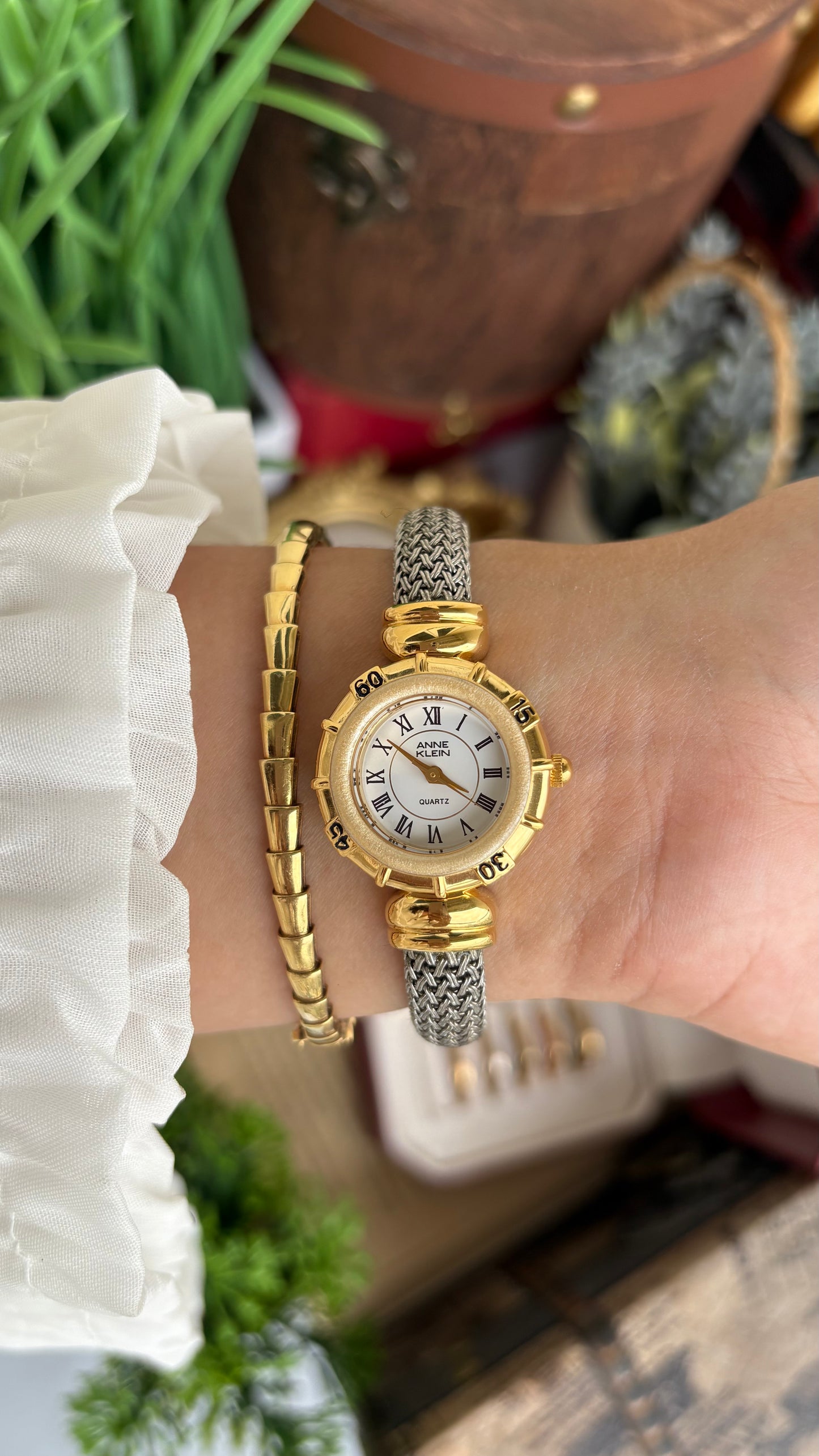 Extremely Rare Charriol-Inspired Vintage Anne Klein Interchangeable Bezel Set Bangle Watch in Two-Tone