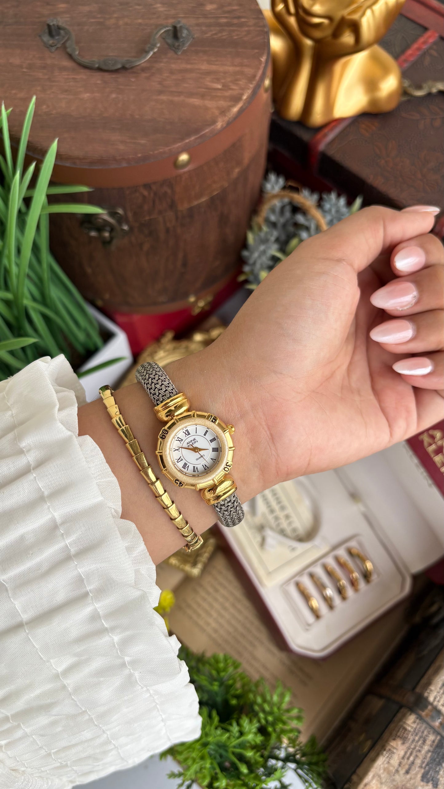 Extremely Rare Charriol-Inspired Vintage Anne Klein Interchangeable Bezel Set Bangle Watch in Two-Tone
