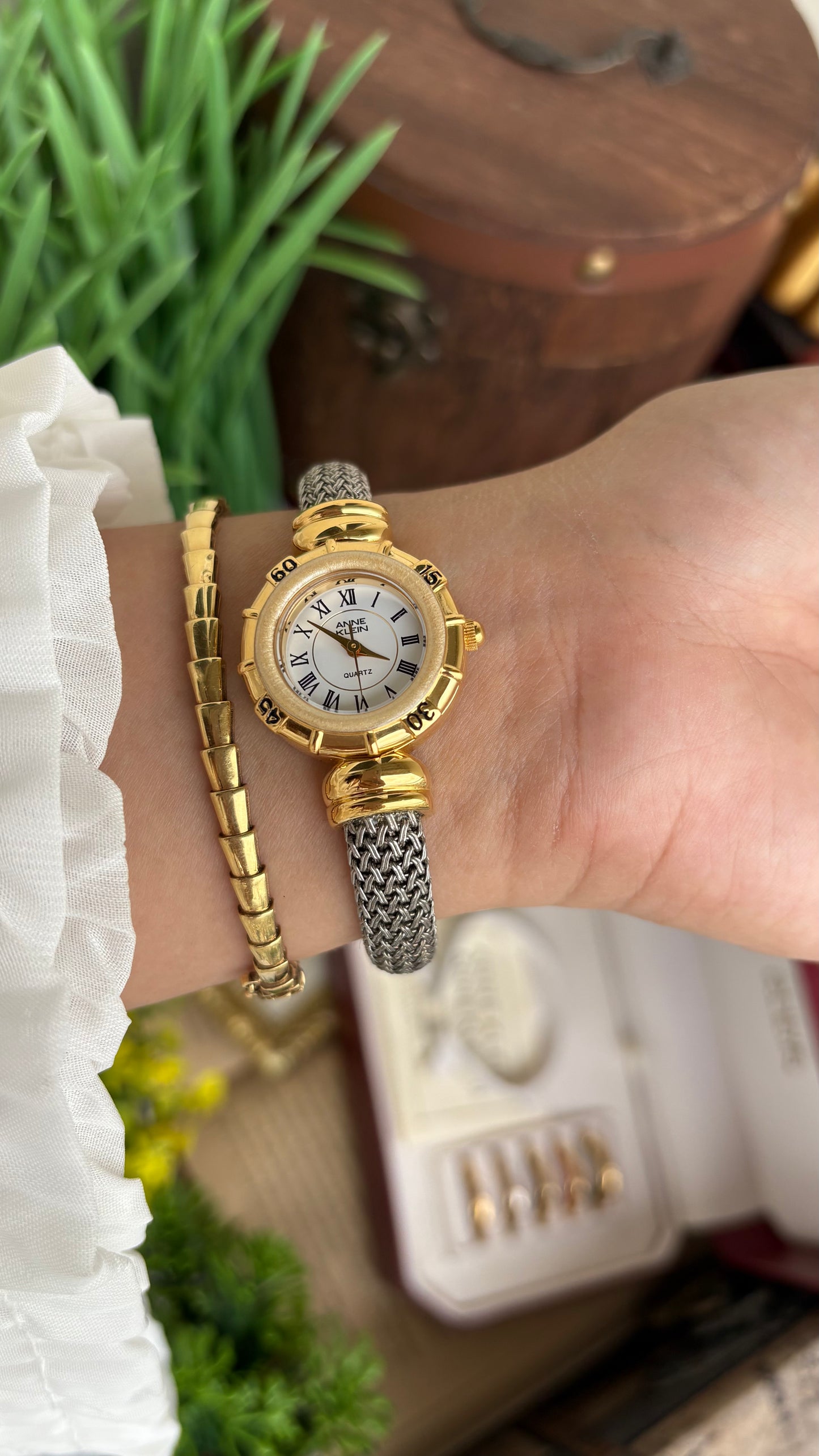 Extremely Rare Charriol-Inspired Vintage Anne Klein Interchangeable Bezel Set Bangle Watch in Two-Tone