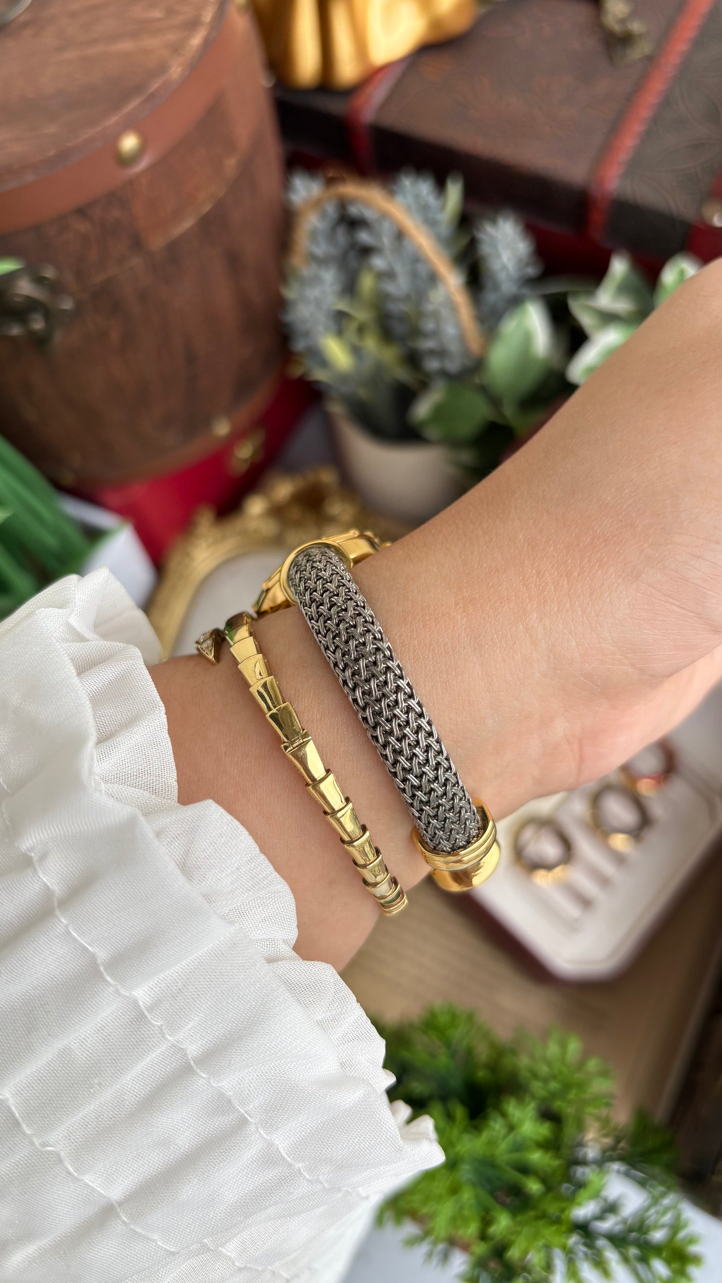 Extremely Rare Charriol-Inspired Vintage Anne Klein Interchangeable Bezel Set Bangle Watch in Two-Tone