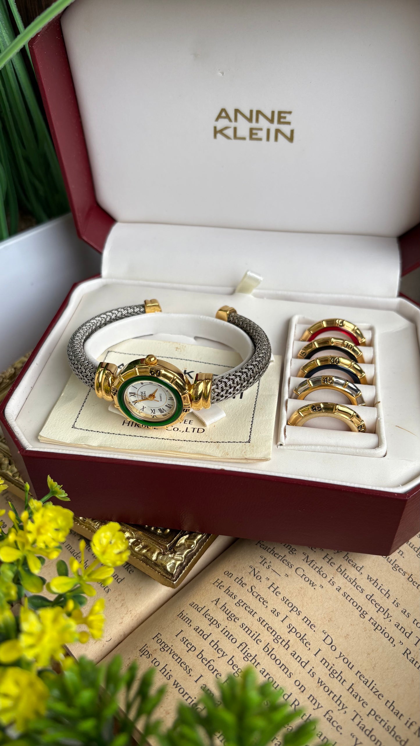 Extremely Rare Charriol-Inspired Vintage Anne Klein Interchangeable Bezel Set Bangle Watch in Two-Tone