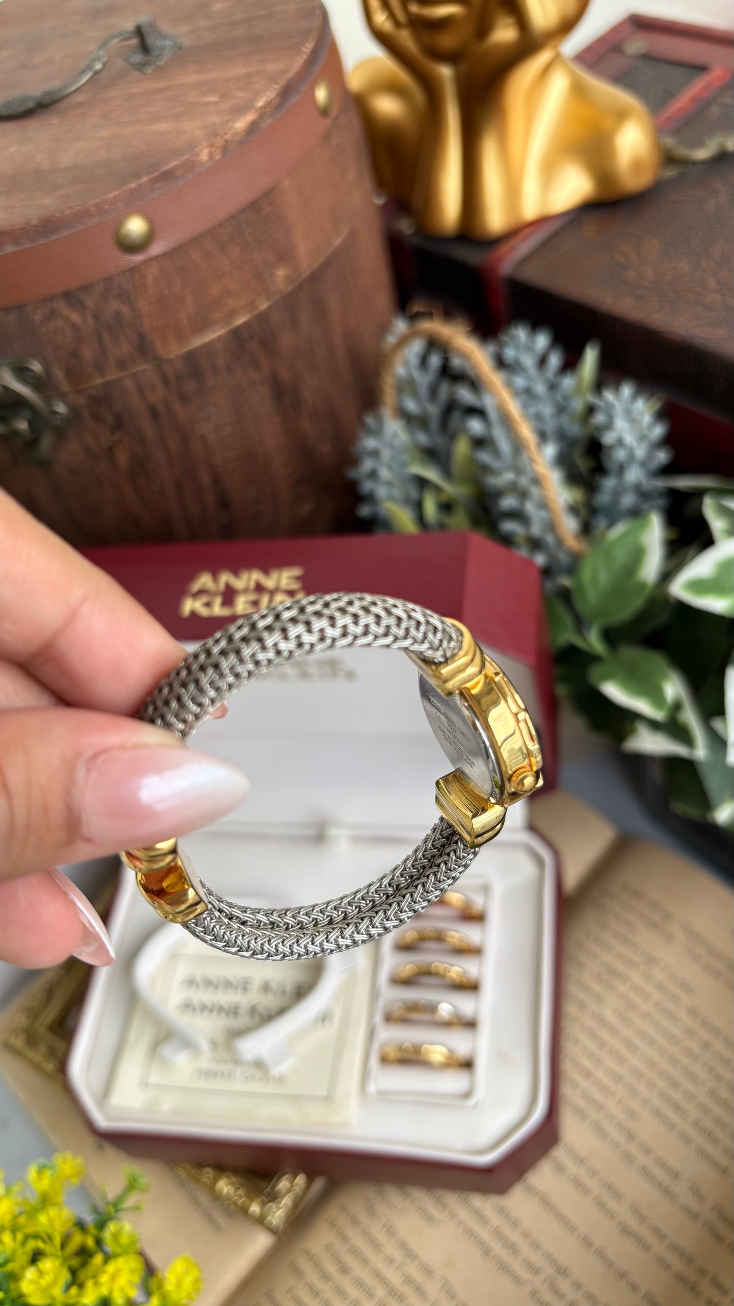 Extremely Rare Charriol-Inspired Vintage Anne Klein Interchangeable Bezel Set Bangle Watch in Two-Tone