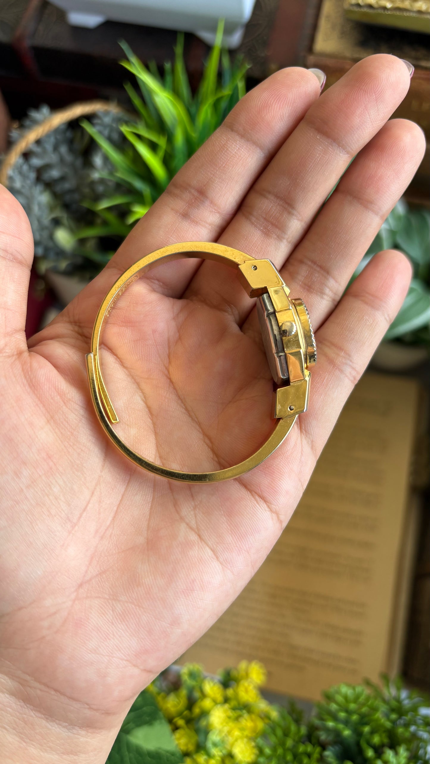 Extremely Rare Vintage Flower Peekaboo Watch in Gold Tone Black Accent Swiss Made