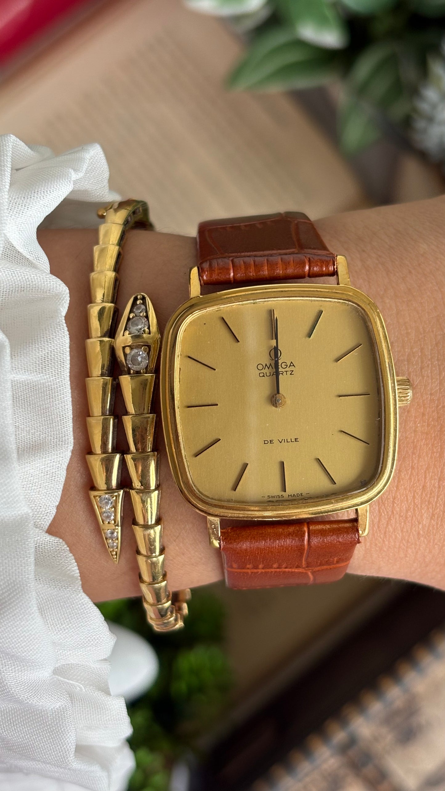 Vintage Omega De Ville Men’s Dress Watch in Brown Leather Strap with Omega Box