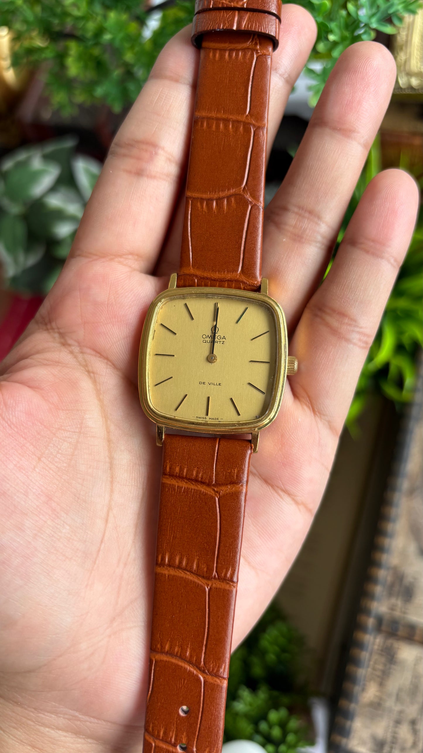 Vintage Omega De Ville Men’s Dress Watch in Brown Leather Strap with Omega Box