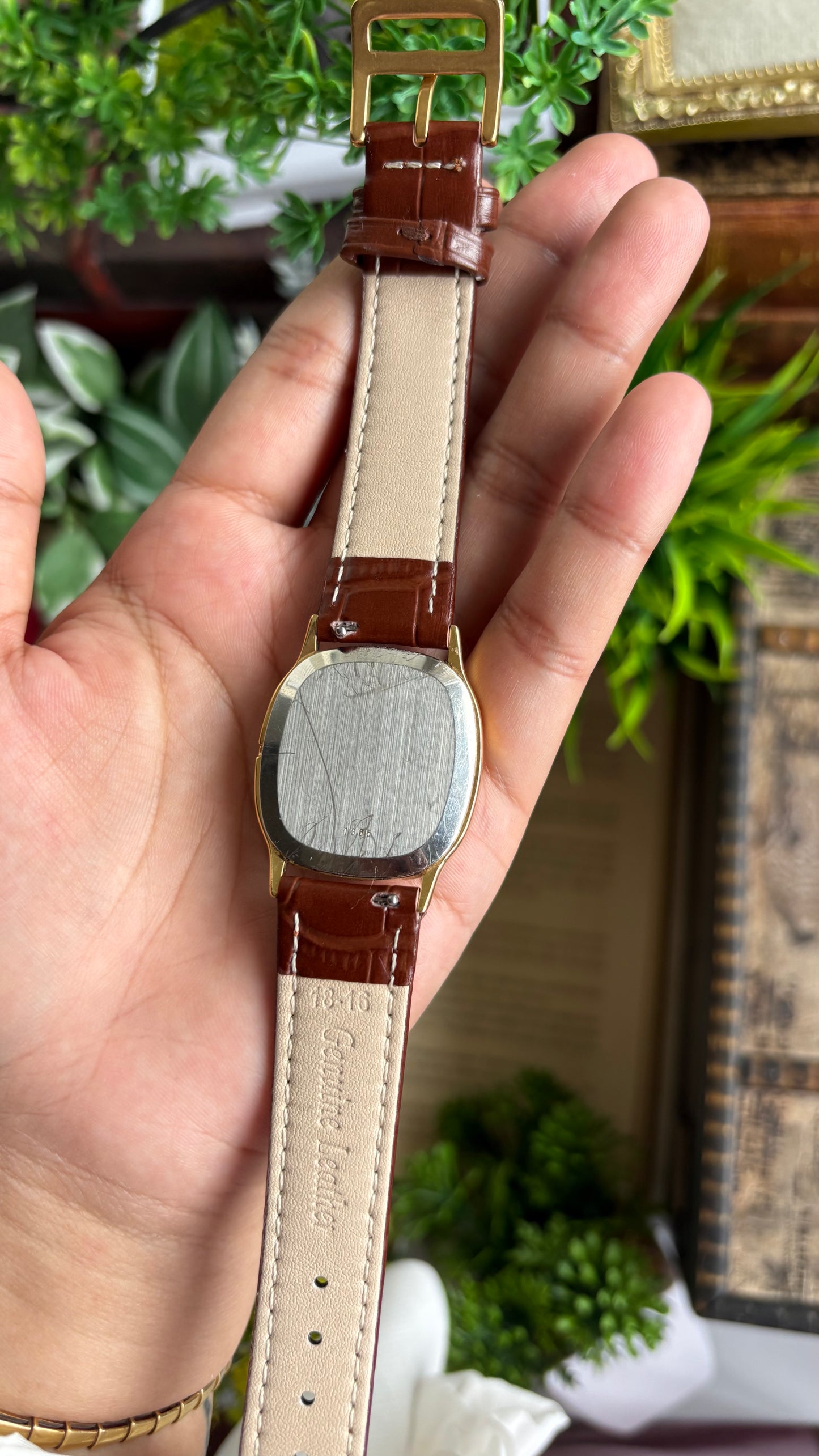 Vintage Omega De Ville Tank Men’s Dress Watch in Brown Leather Strap Black Grey Dial with Omega Box