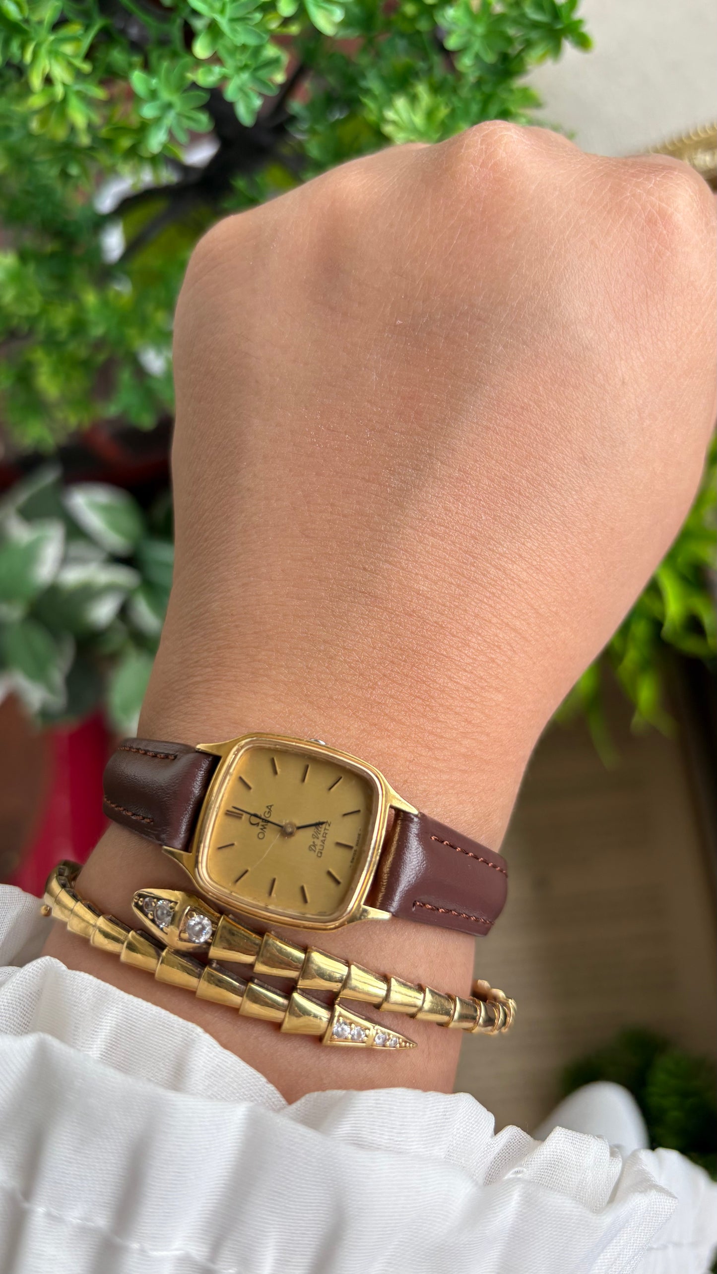 Vintage Omega De Ville Mini Tank Women’s Dress Watch in Brown Leather Strap with Omega Box