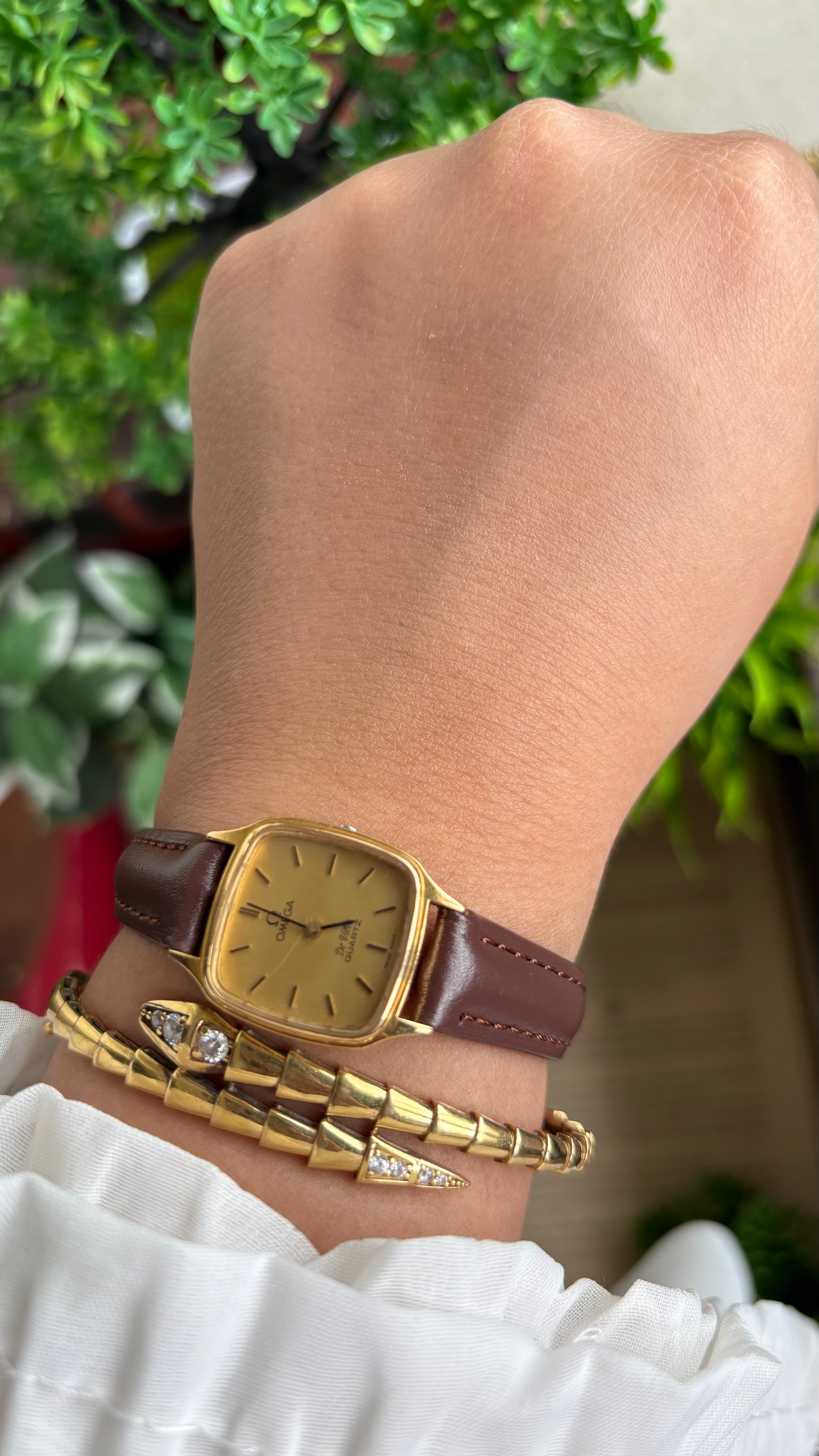 Vintage Omega De Ville Mini Tank Women’s Dress Watch in Brown Leather Strap with Omega Box