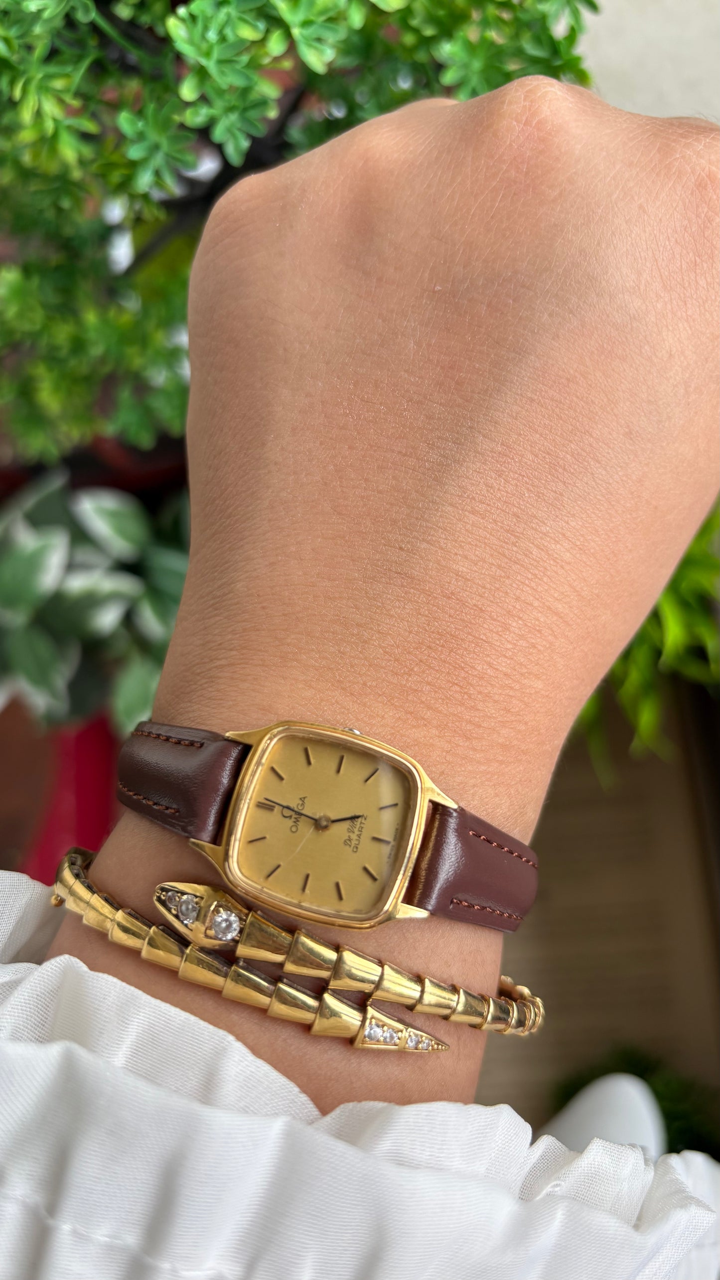 Vintage Omega De Ville Mini Tank Women’s Dress Watch in Brown Leather Strap with Omega Box