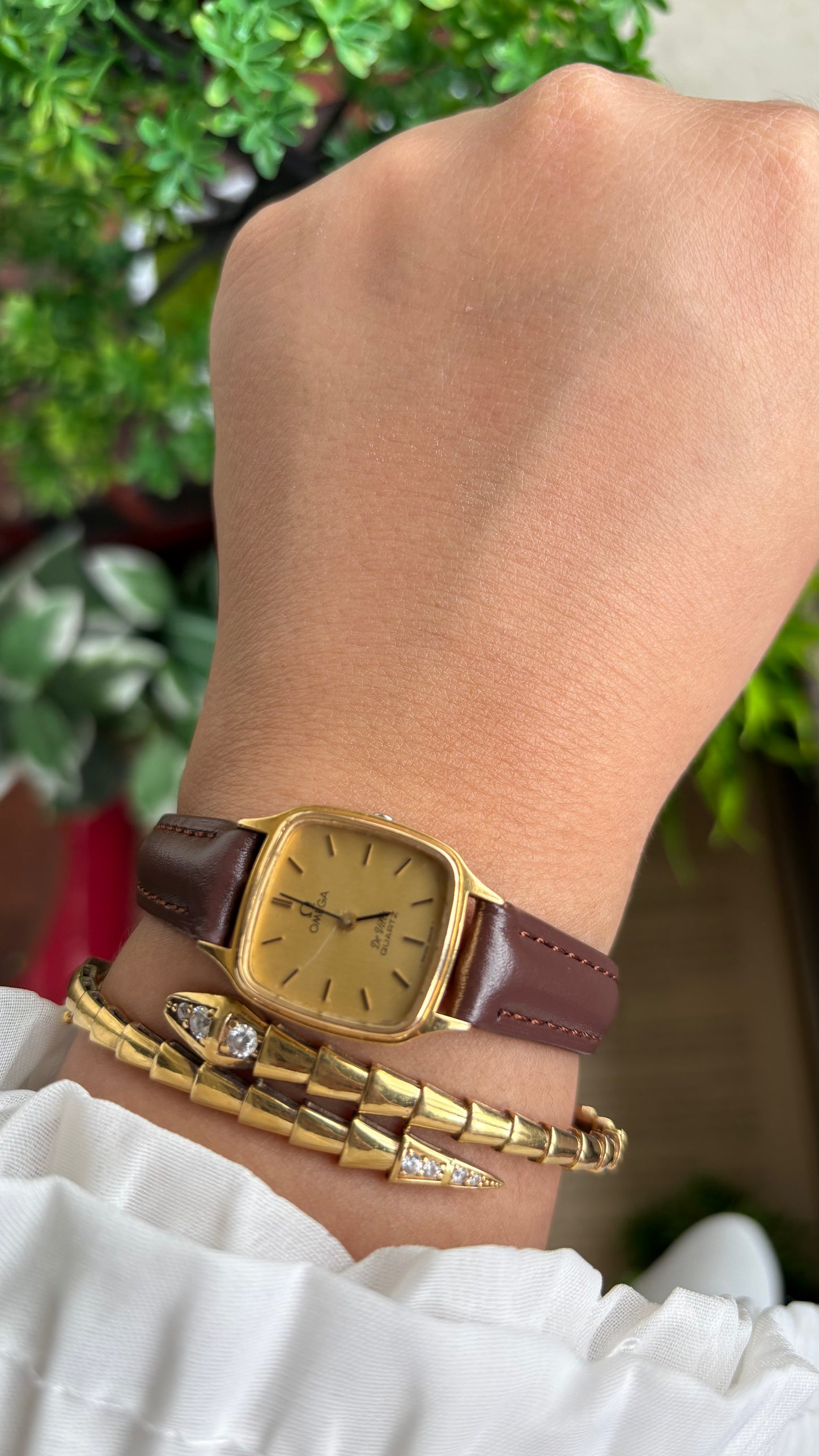 Vintage Omega De Ville Mini Tank Women’s Dress Watch in Brown Leather Strap with Omega Box