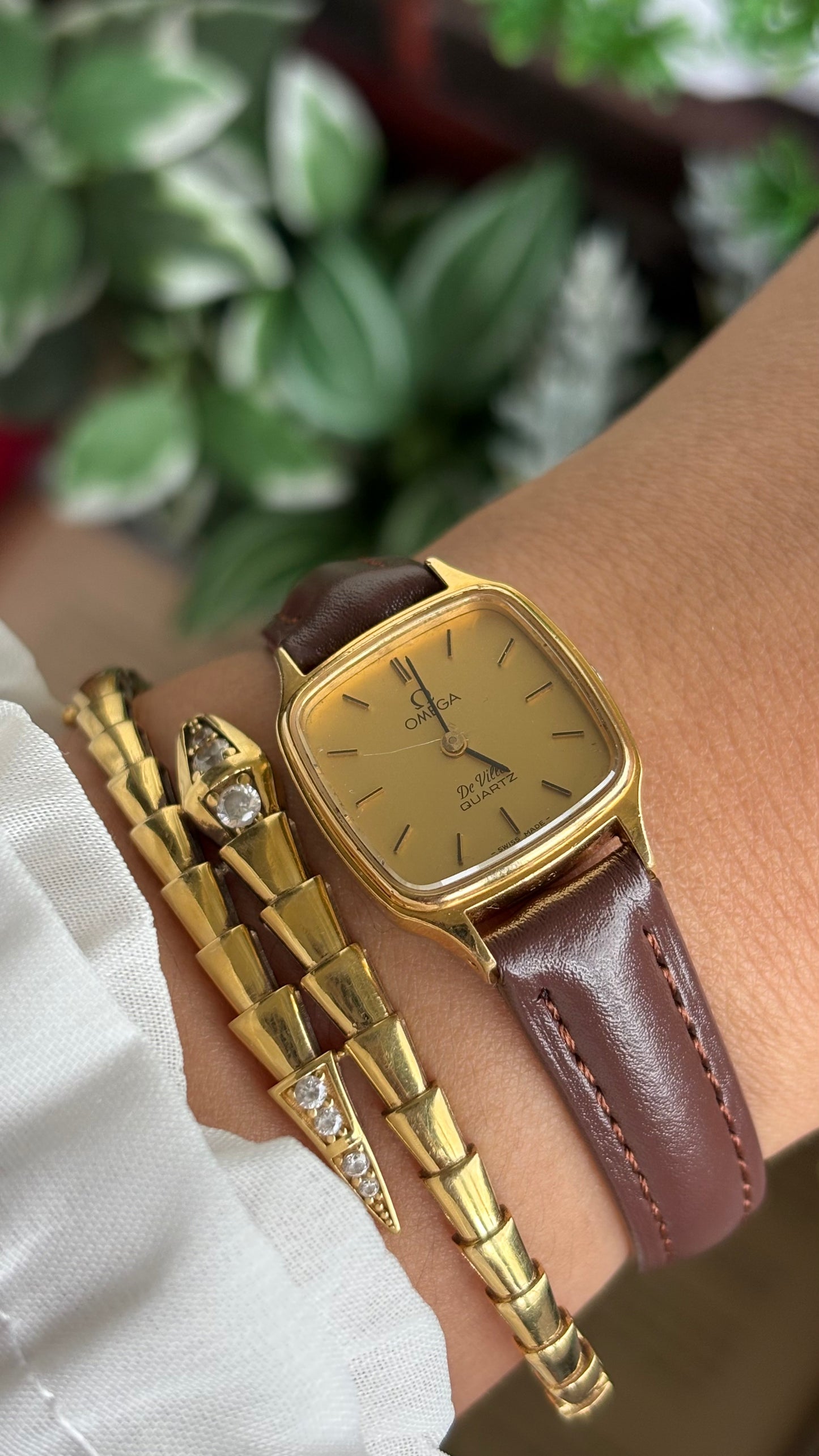 Vintage Omega De Ville Mini Tank Women’s Dress Watch in Brown Leather Strap with Omega Box