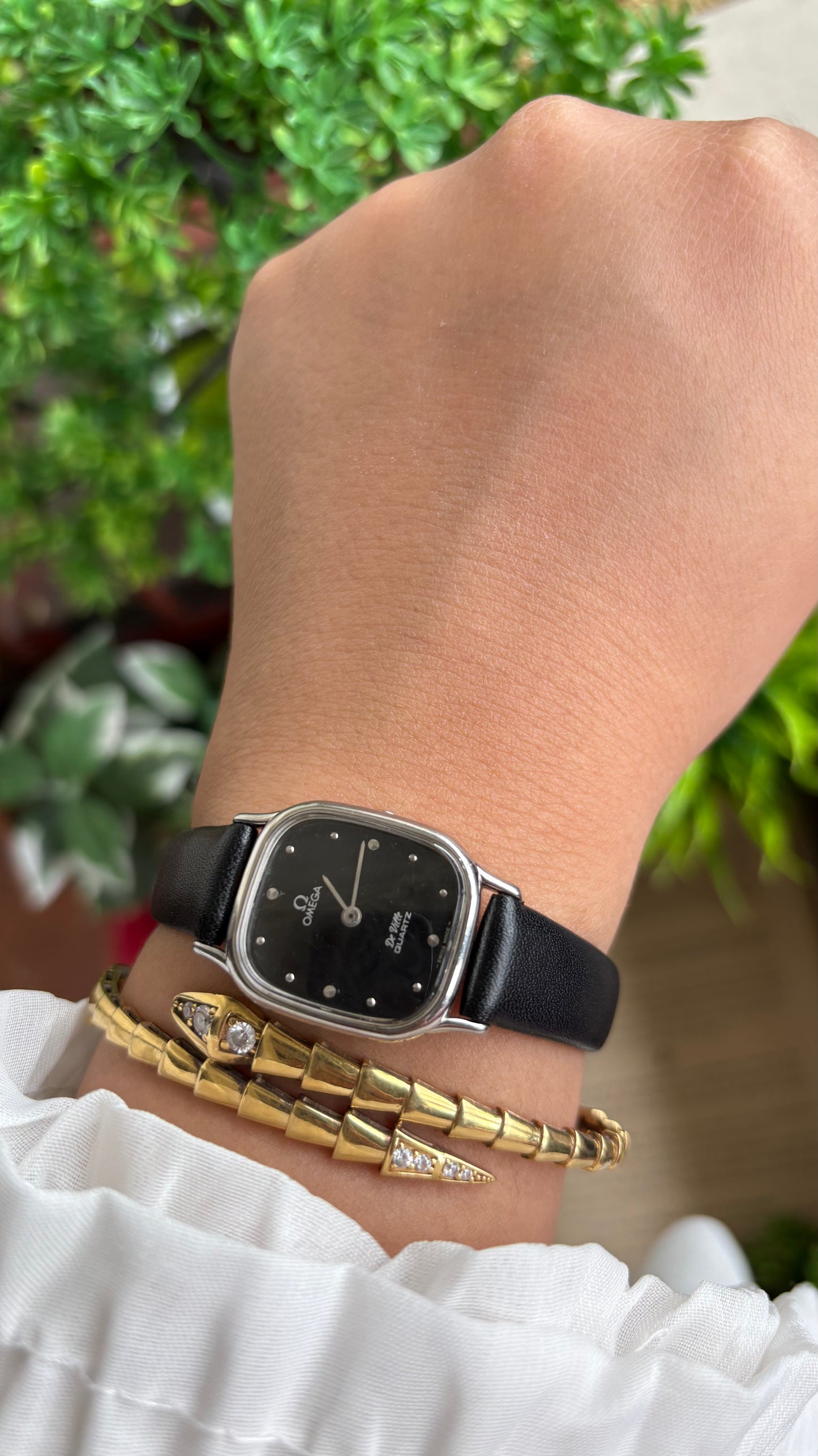 Vintage Omega De Ville Mini Tank Women’s Dress Watch in Black Leather Strap with Omega Box
