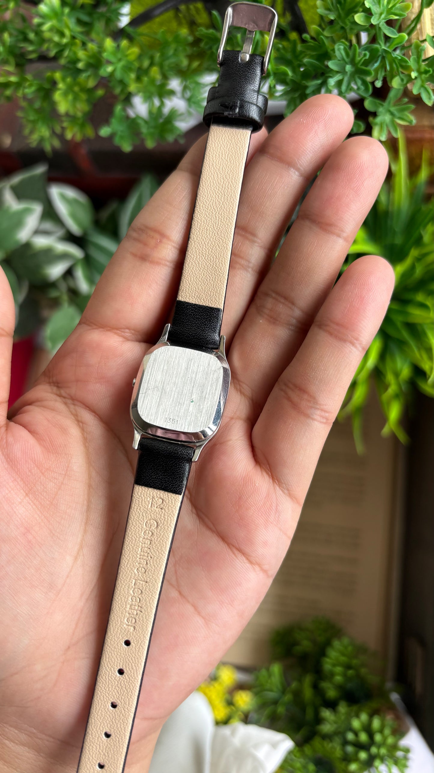 Vintage Omega De Ville Mini Tank Women’s Dress Watch in Black Leather Strap with Omega Box