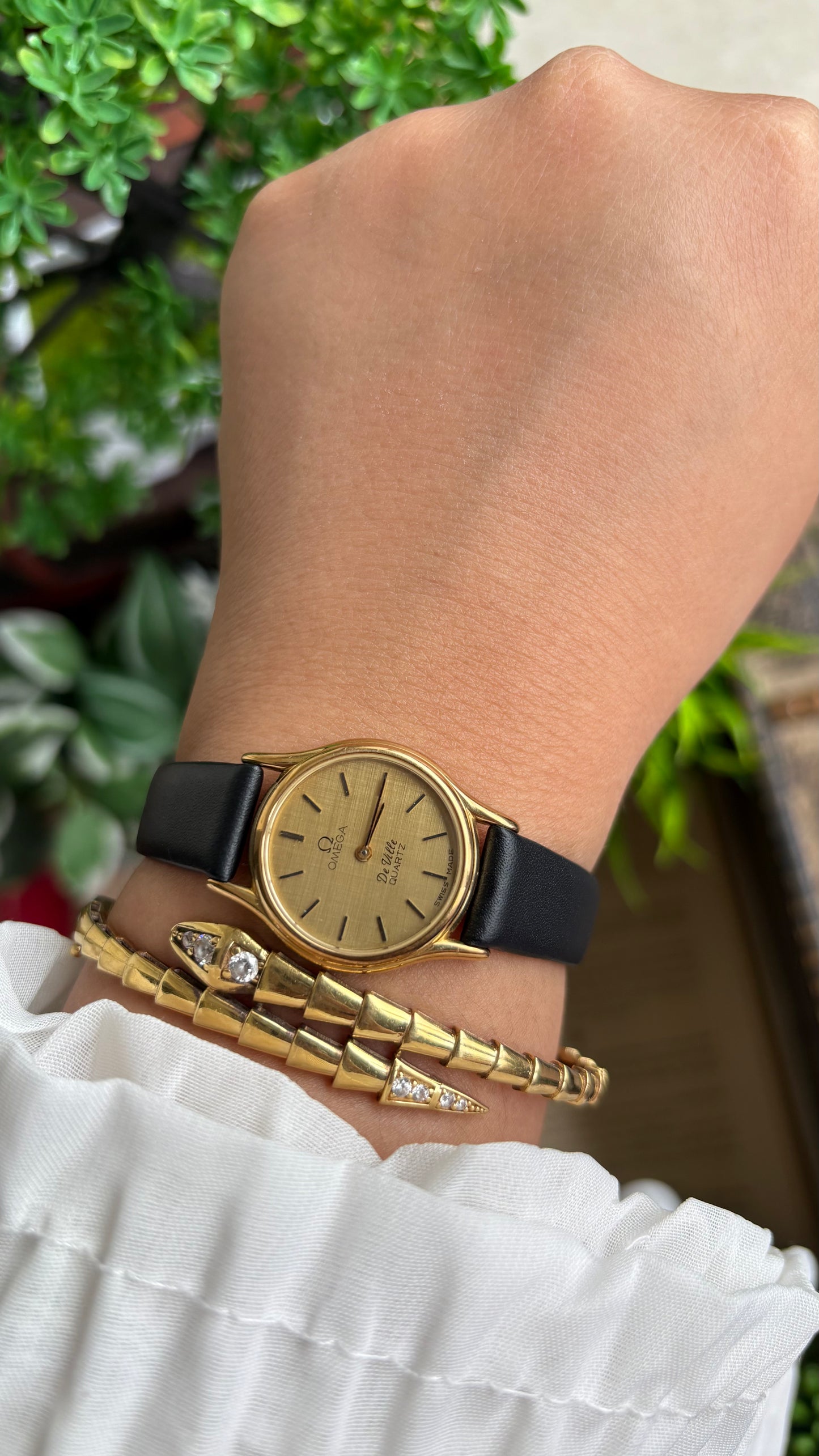 Vintage Omega De Ville Women’s Dress Watch in Black Leather Strap with Omega Box