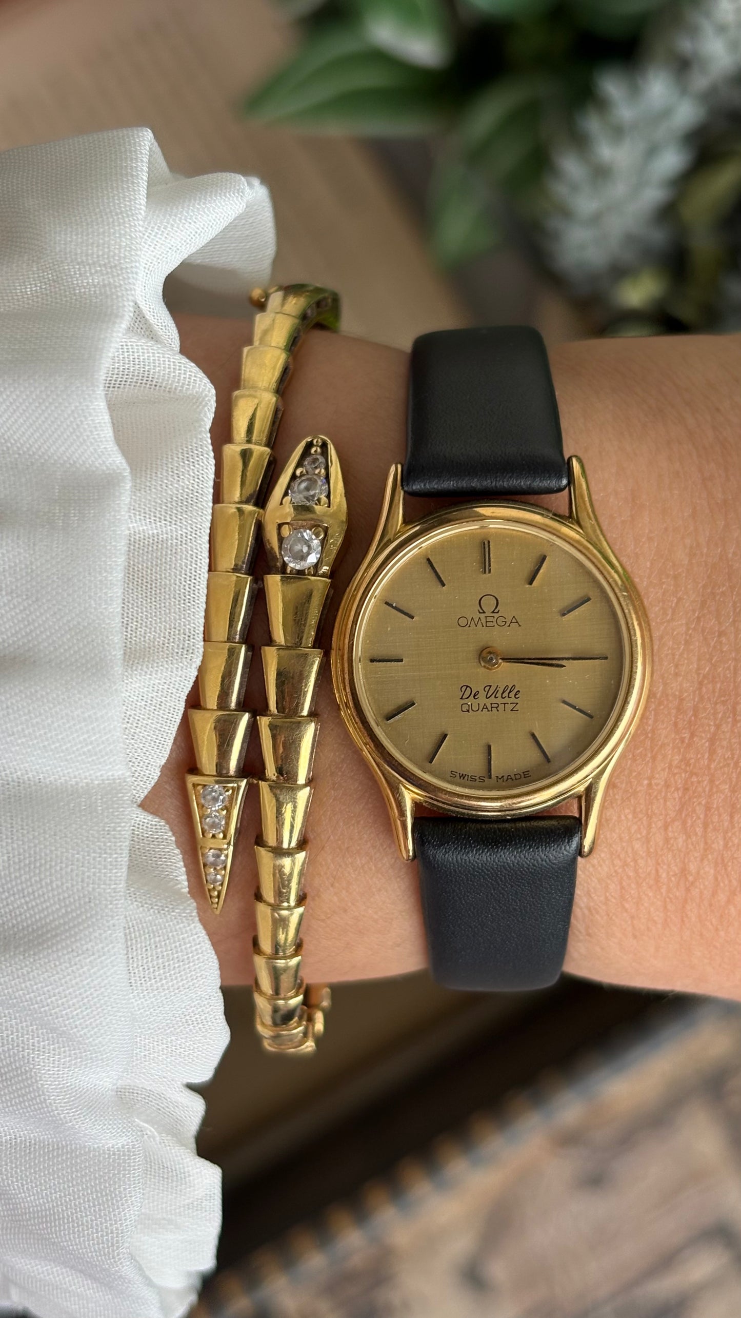 Vintage Omega De Ville Women’s Dress Watch in Black Leather Strap with Omega Box