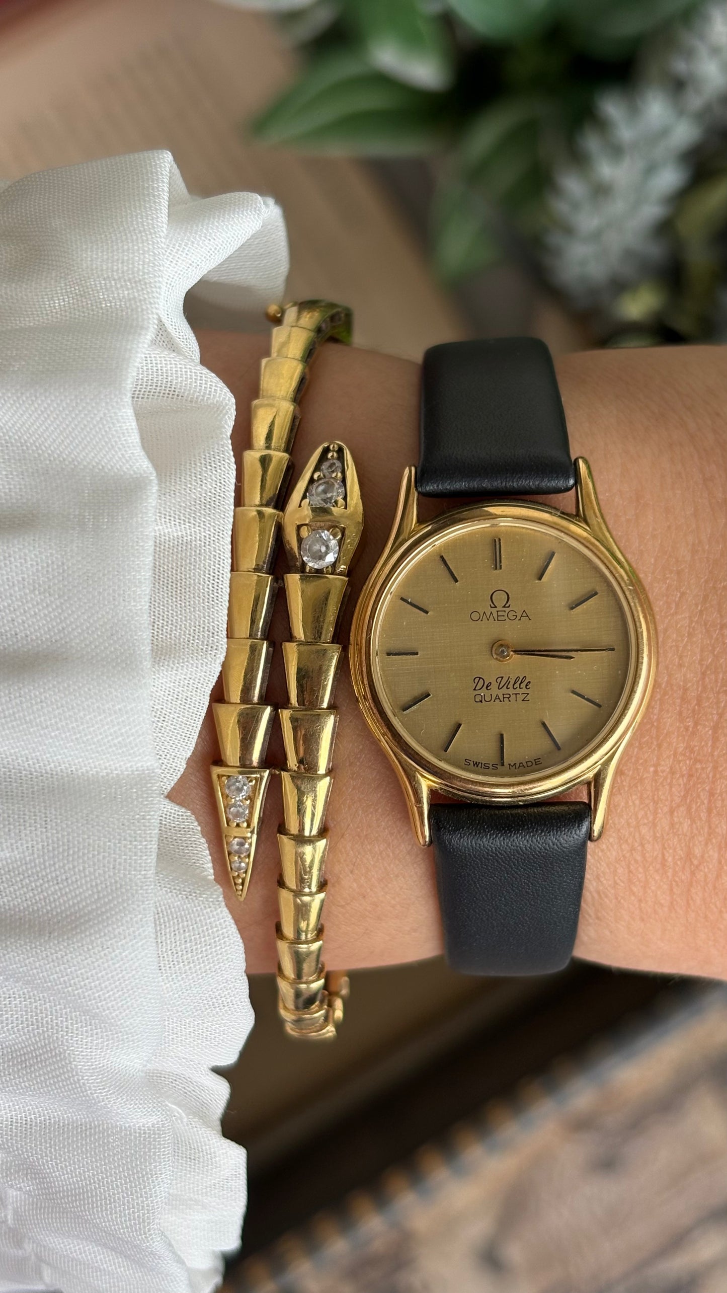 Vintage Omega De Ville Women’s Dress Watch in Black Leather Strap with Omega Box