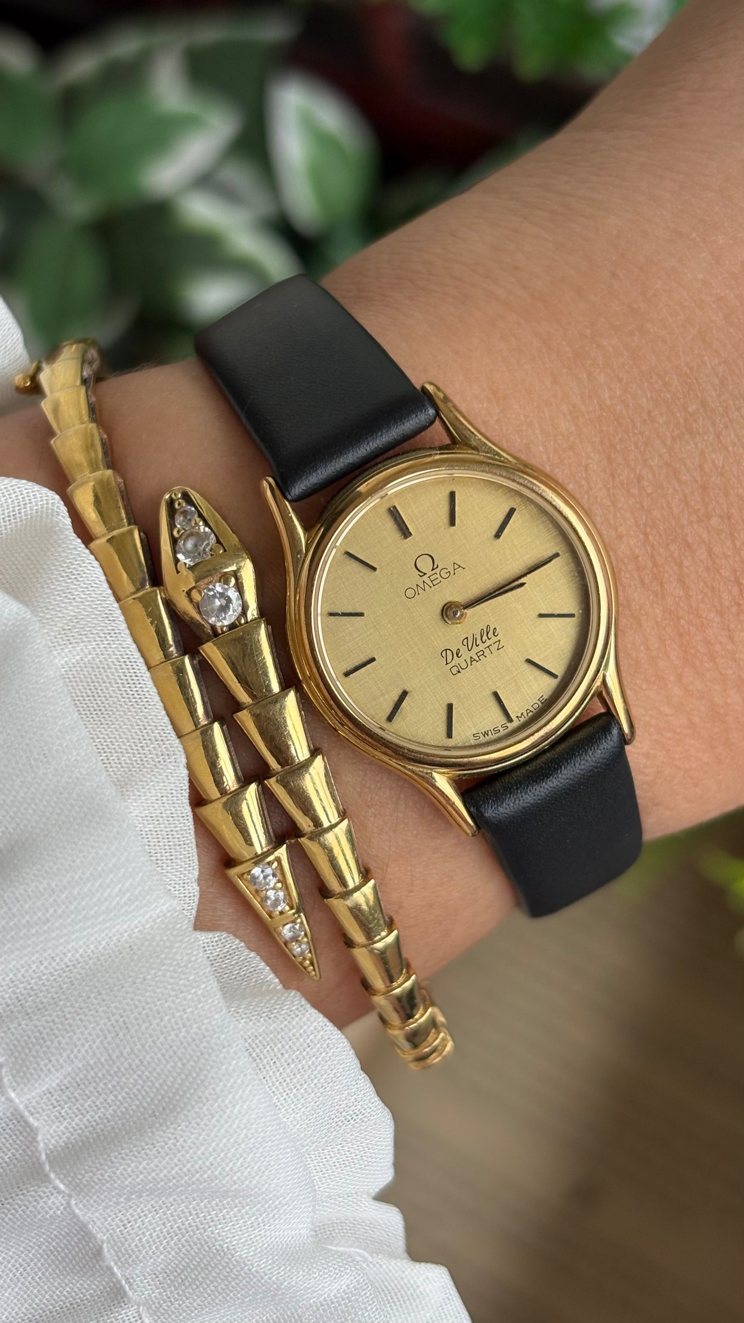 Vintage Omega De Ville Women’s Dress Watch in Black Leather Strap with Omega Box
